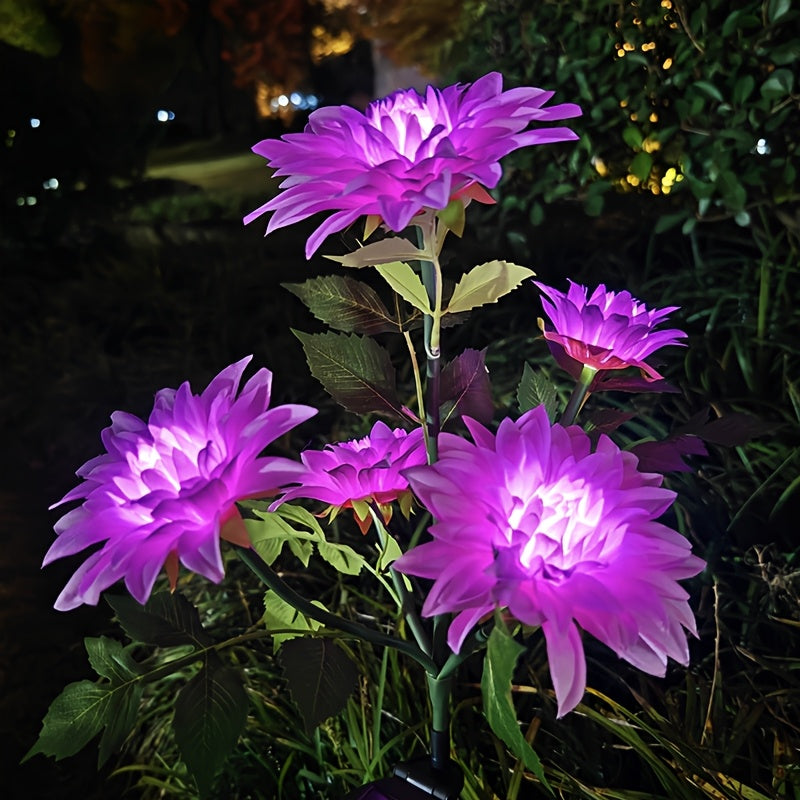 3-Piece Mixed 5-Head Solar White Light Dahlia Flower Light, Suitable for Holiday Garden, Patio, Lawn, Corridor and Other Scene Decoration