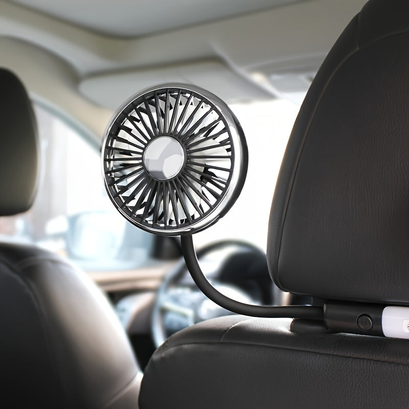 Car Rear Seat USB Cooling Fan with Two Independent Rotatable Heads, 360° Rotation, Ultra Quiet Ventilation, Designed for Sedan, SUV, RV and Truck