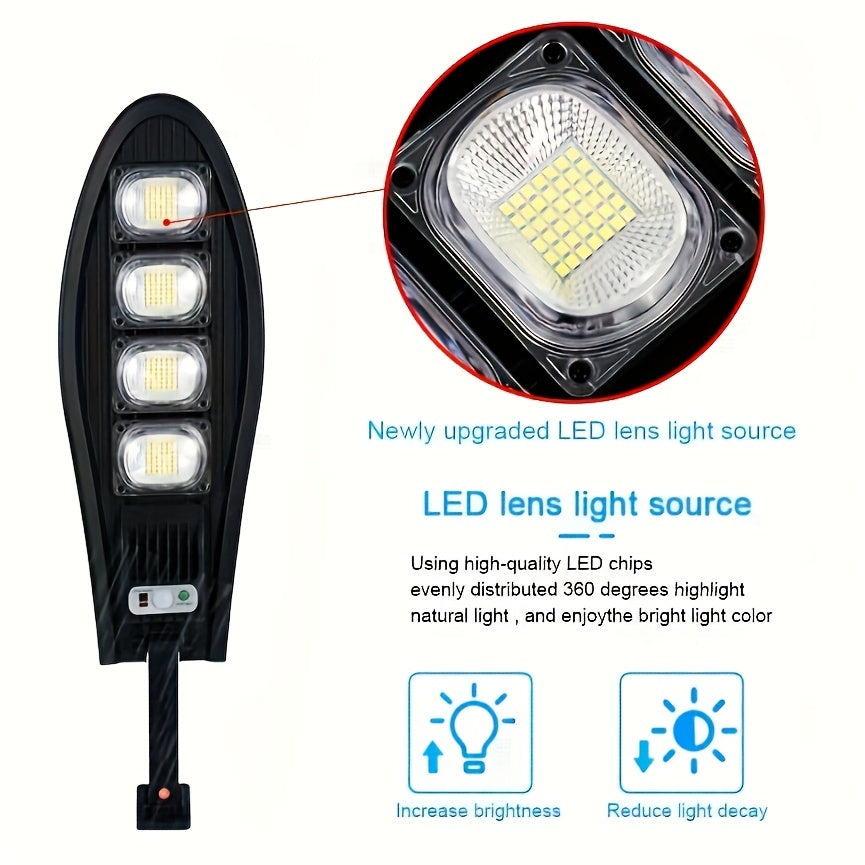 168 LED Outdoor Solar Street Light. Super Bright Illumination, Three Lighting Modes, Supports Remote Control and Motion Sensor Dimming. Perfect for Street Lighting, House Exterior Wall Lighting, Courtyard Lighting, Garage Lighting.