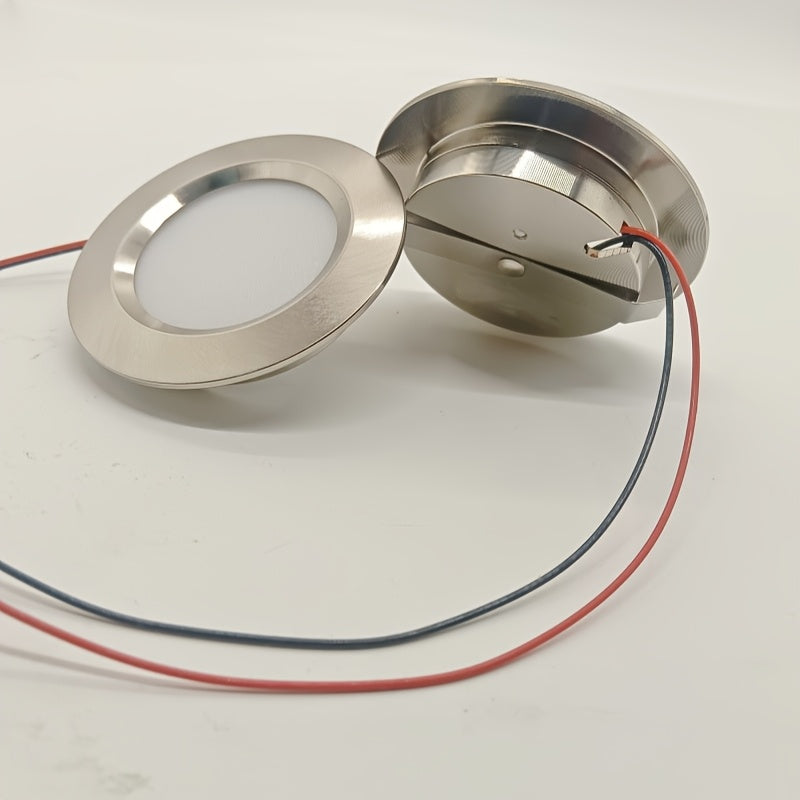Recessed LED round downlight spotlight, metal aluminum housing, DC12V 24V, diameter 68mm*14mm, cutout 55mm, nickel color, 3W 5W LED cabinet light, for garage, bathroom, sauna lighting, shopping mall, restaurant, bedroom, corridor