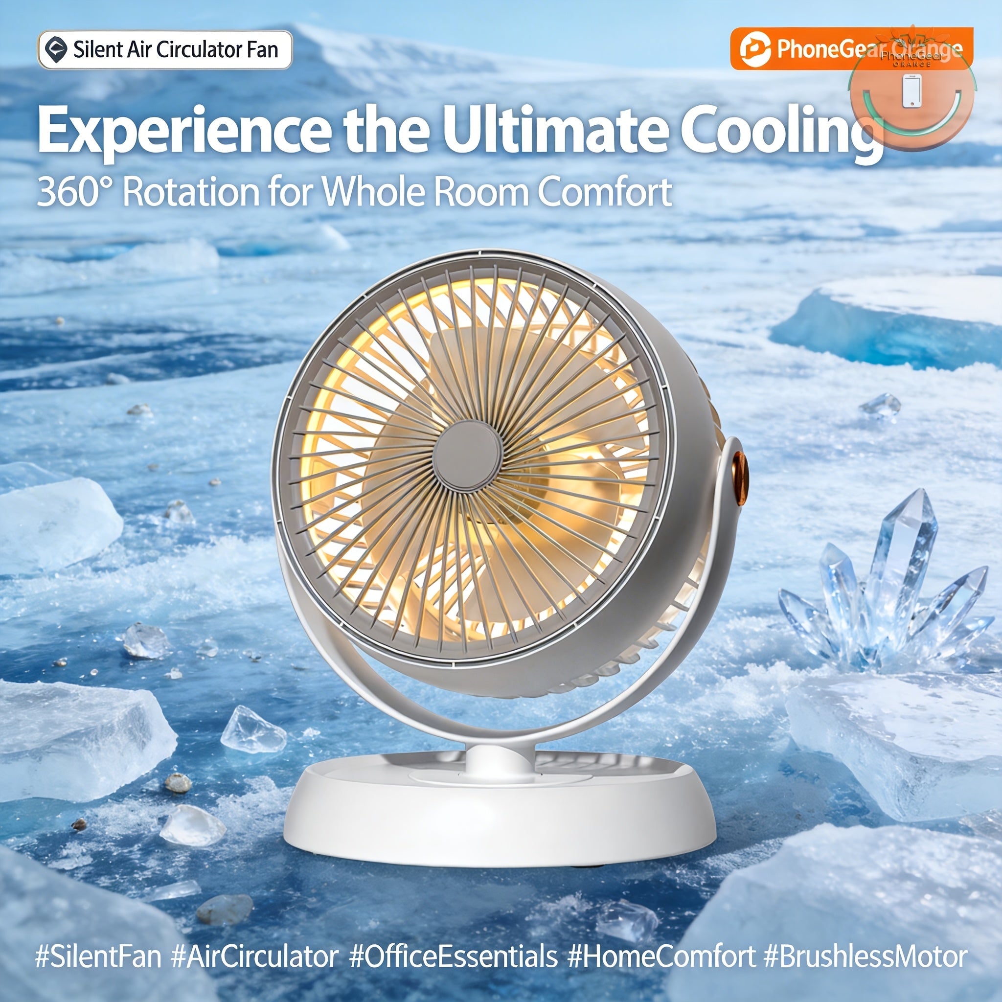 Large Quiet Air Circulation Table Fan - Size: 9.84in x 8.07in | Warm Light Turbo Desktop Circulator Fan, Fast Indoor Air Circulation, Multi-Speed High Wind Adjustment, Groove Back for Wall Mount