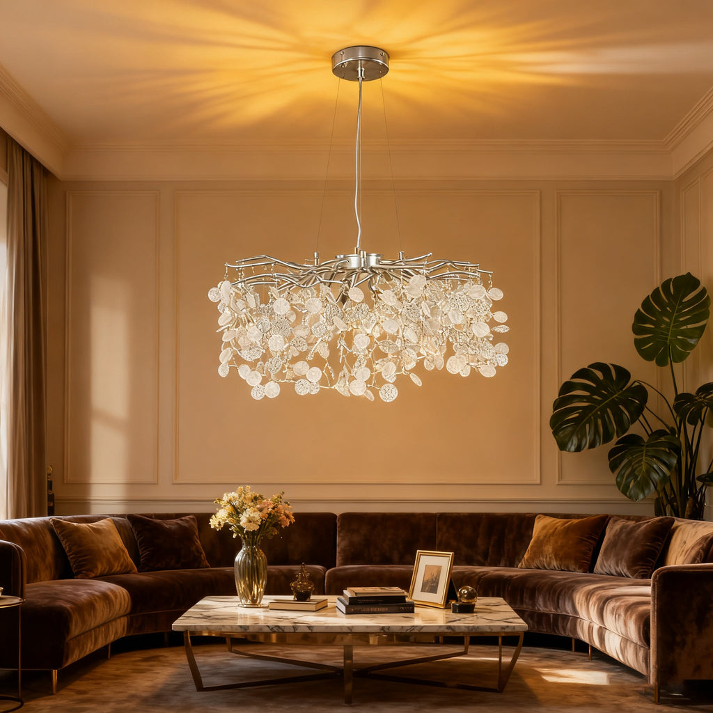 Round branch chandelier, crystal chandelier, shining bright light - suitable for living room, dining room, bedroom and other scenarios, G9 bulb socket (bulb not included)
