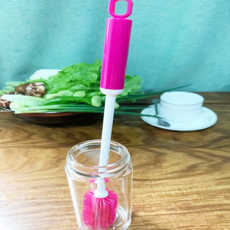 Multifunctional Household Silicone Cup Brush, Long Handle 360° Rotating Cleaning Brush, Ideal for Milk Bottle Coffee Cup Jar Kitchen Cleaning