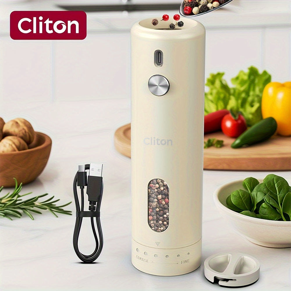Electric Pepper Grinder Rechargeable – Automatic Salt & Pepper Grinder Set with 3.72oz Container, Exterior Adjustable Coarseness, White LED Light & One-Hand Operation – Perfect for Kitchen, Outdoor, BBQ & Gift Giving