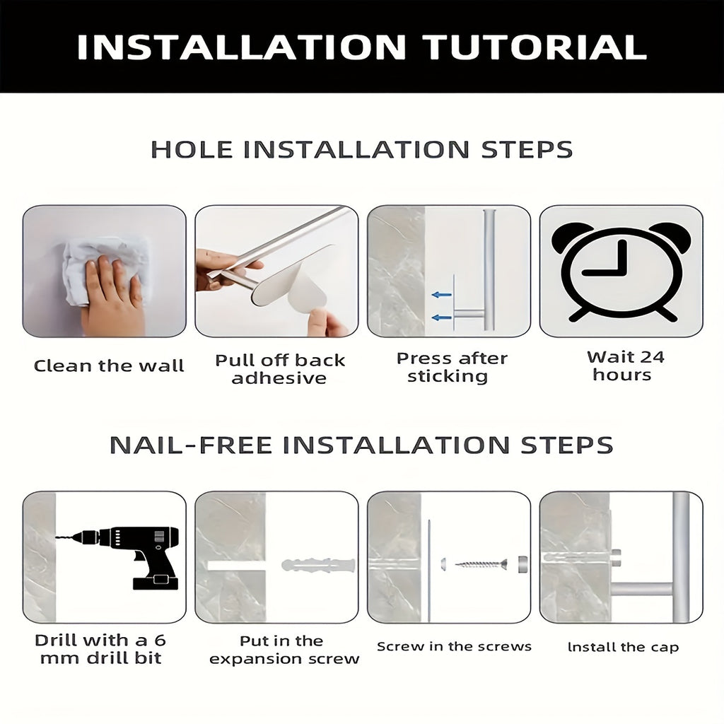 1pc No-Drill Self-Adhesive Wall Mount Paper Towel Holder - Stainless Steel Kitchen & Bathroom Organizer for Roll Paper, Cling Wrap, Towels & Utensils, Modern Space-Saving Design, Drill-Free Install, Sleek Metal Finish, Easy Setup