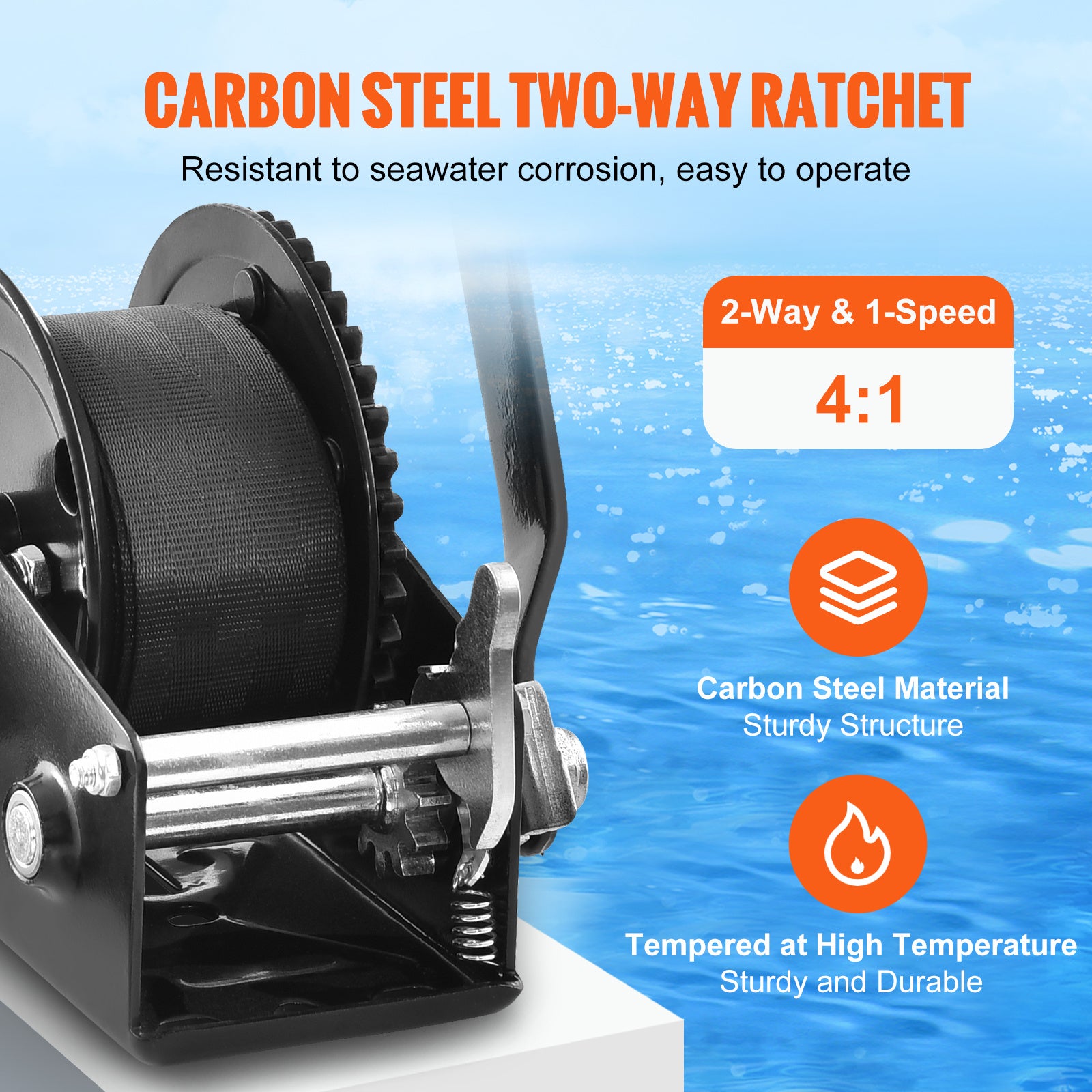 VEVOR Manual Winch, 1200 Lbs / 1600 Lbs / 2000 Lbs / 3500 Lbs Pulling Capacity, Boat Trailer Winch with 23FT Polyester Rope Strap and 2-Way Ratchet, Suitable for Trailers, Boats or ATV Towing