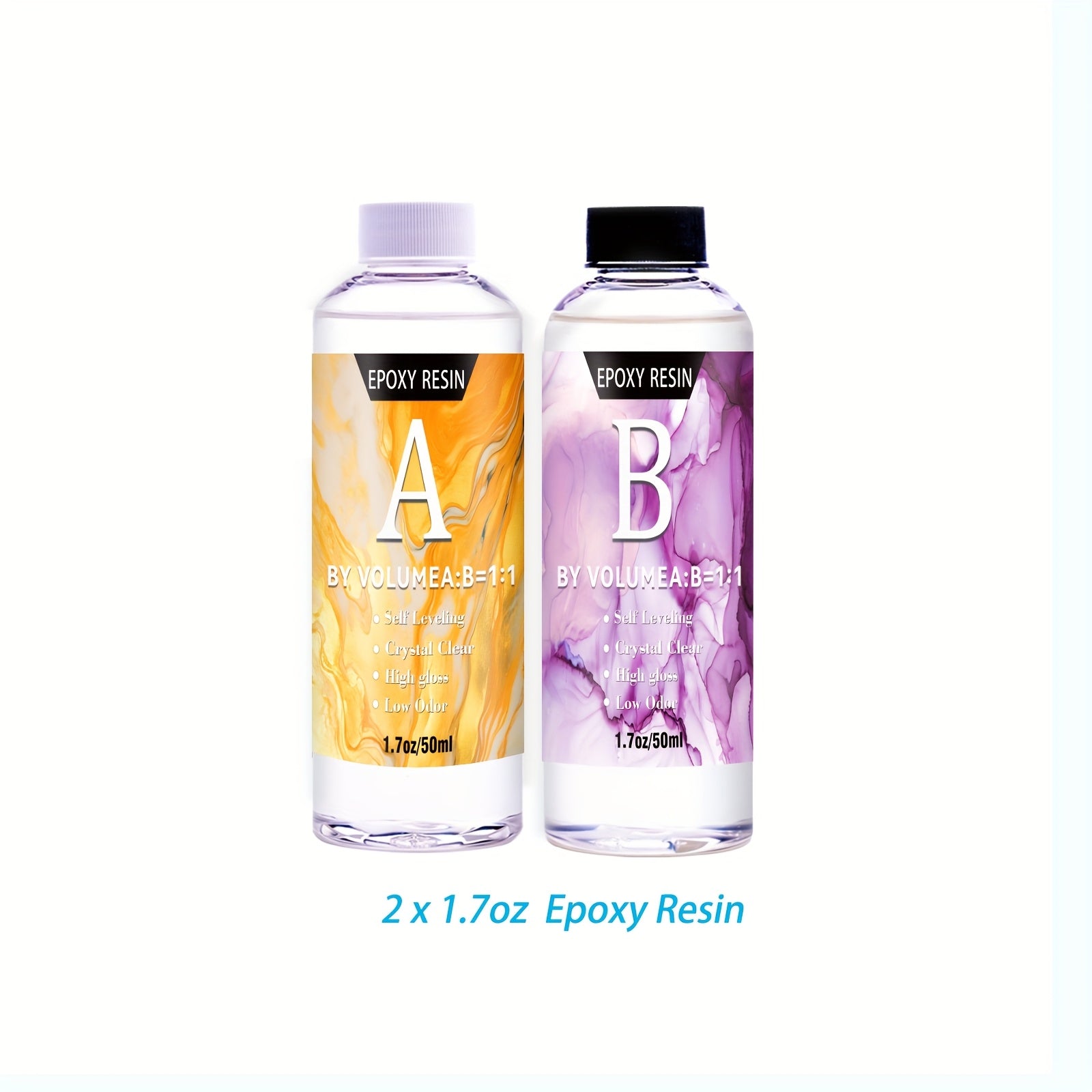 100ml/300ml/500ml/1000ml晶莹剔透的环氧树脂 - 自流平、高光泽、不发黄、无气泡铸造树脂，非常适合工艺品、桌面、DIY 1:1 比例