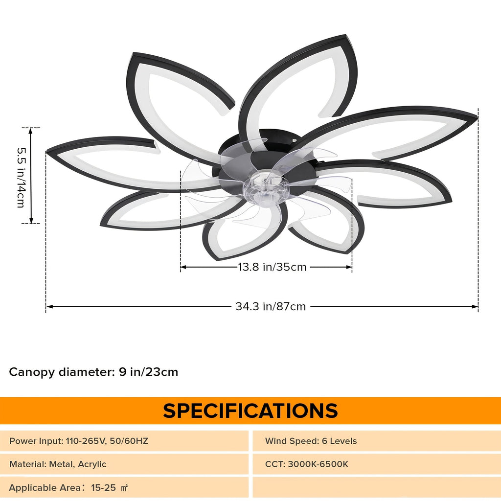 35 Inch Ceiling Fan with Light, Modern LED Acrylic Ceiling Fan Light, Dimmable & Speed Adjustable, Reversible Motor, Ideal for Living Room, Bedroom, Kitchen