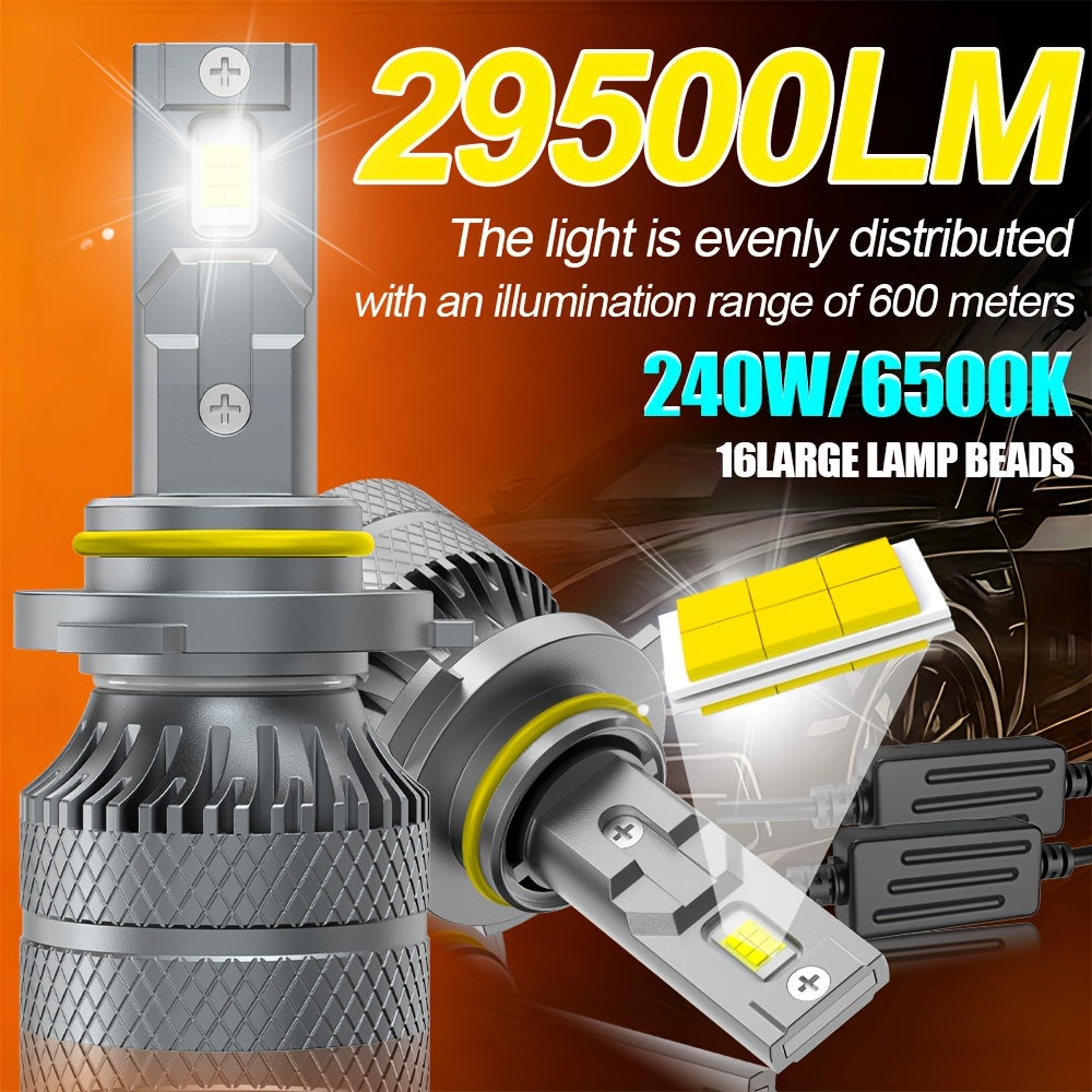2PCS LED Car Headlights, Compatible with 9006/9005/9012, H11/H4/H1/H7 - 29500LM, 240W Power, 6500K High/Low Beam, Cool White Light, Plug-and-Play System, Built-in & External Driver, No Battery Needed