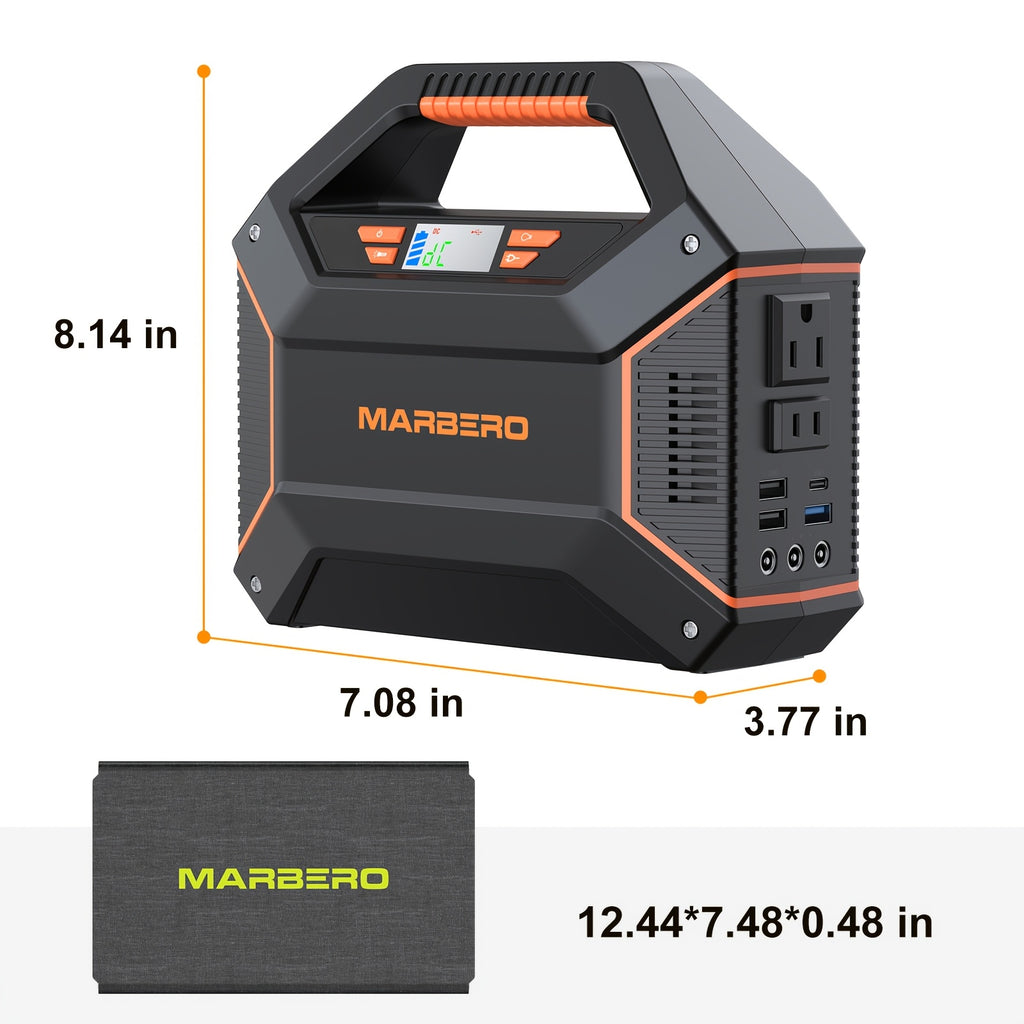 行動式電源站 296Wh&60W太陽能板/155Wh&30W太陽能板/296Wh/155Wh，露營太陽能發電機鋰電池組，帶110V 2*AC QC3.0 USB埠的LED手電筒，適用於家庭露營房車膝上型電腦應急電源備用聖誕禮物