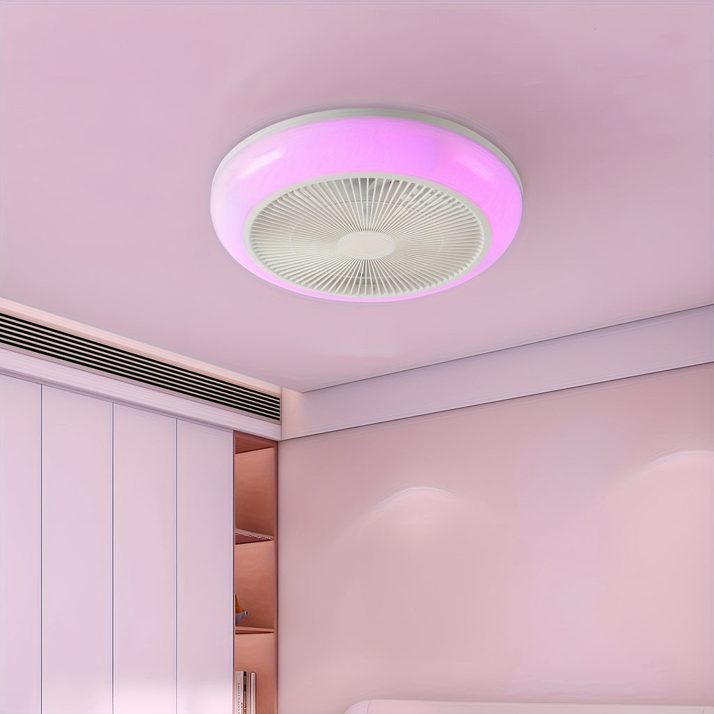 1-Pack Bladeless Ultra-Thin Flush Mount Ceiling Fan with Light, RGB Color Changing Dimmable LED, Enclosed Recessed Fan, Modern Ultra-Slim Ceiling Fan with Ambient Light for Living Room Bedroom Kitchen