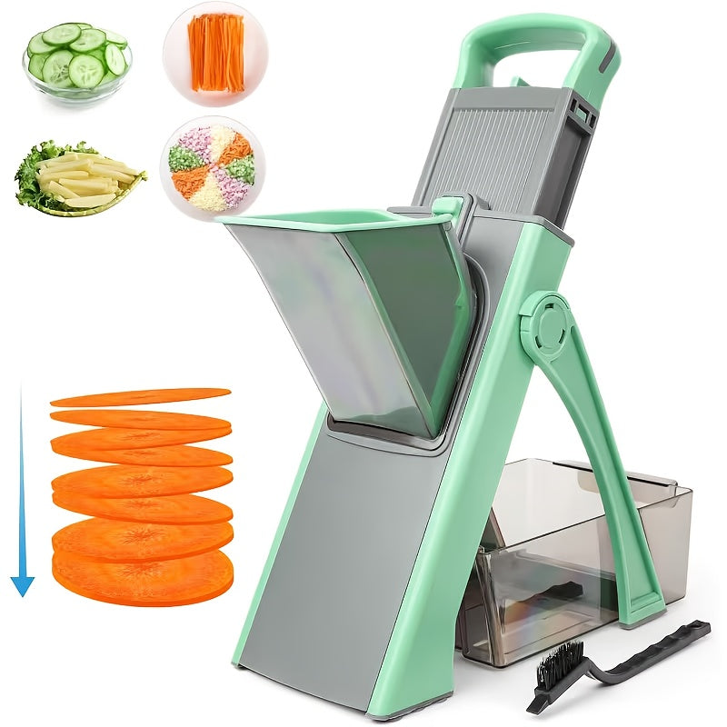 Manual Slicer with Stainless Steel Blades – Adjustable Thickness for Shredding & Dicing – Large Capacity Vegetable & Food Chopper – Rectangular Blade Design – No Electricity Required