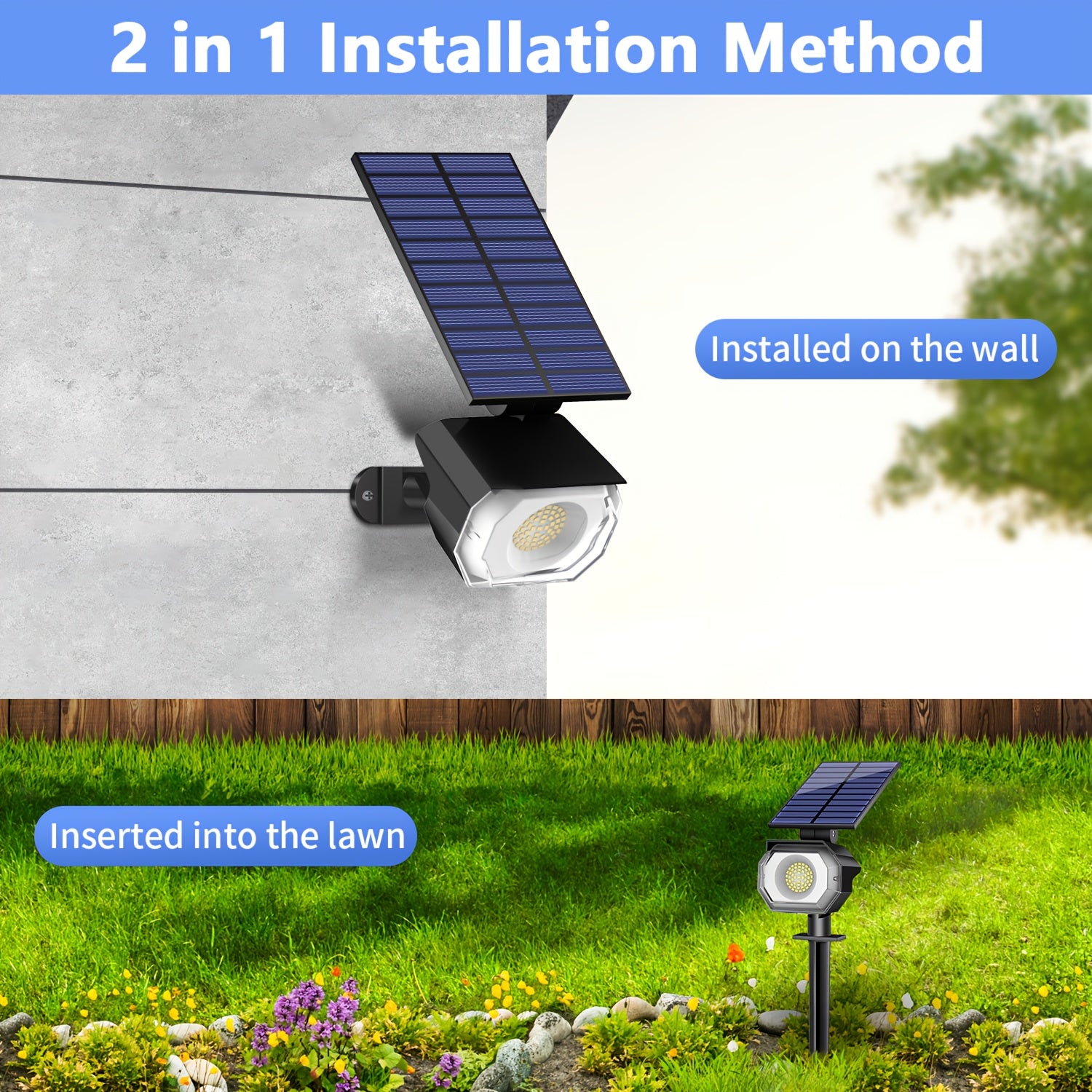 Outdoor Solar Garden Light 8-Piece Set, Suitable for Courtyard, Waterproof Design (IP65), 3 Lighting Options, Wall-Mountable, Light Sensor, Automatically Turns On at Night, Perfect for Floors, Porches and Gardens