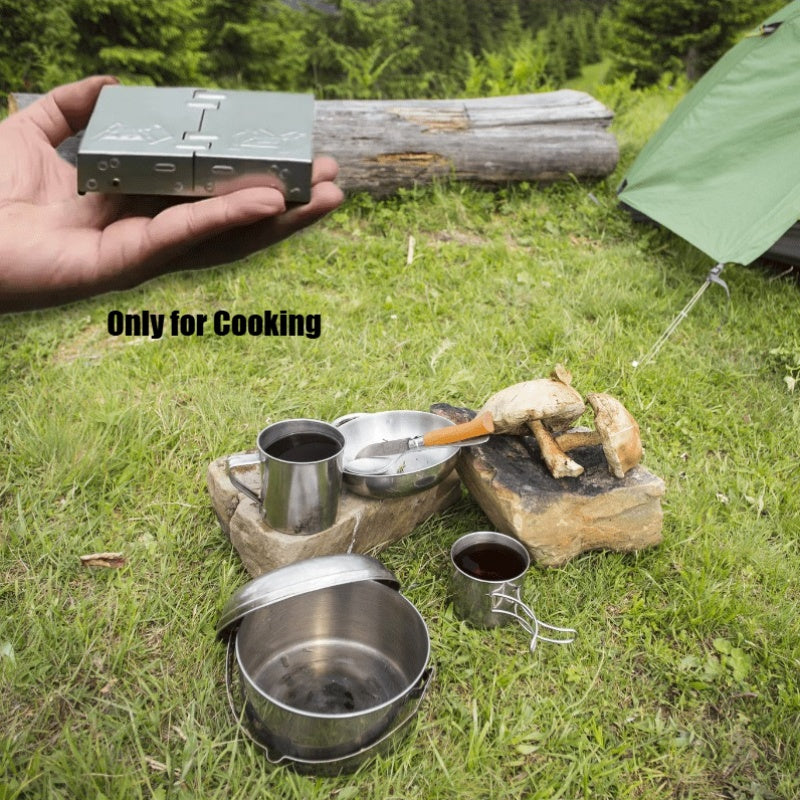 Mini Folding Camping Stove Set (5-Piece) - Includes Windscreen & Fuel Tray, Compact & Portable, Suitable for Wood/Charcoal, Ideal for Hiking, Camping & Emergency Survival Kits | Perfect for Cooking with Frying Pans, Soup Pots or Cups