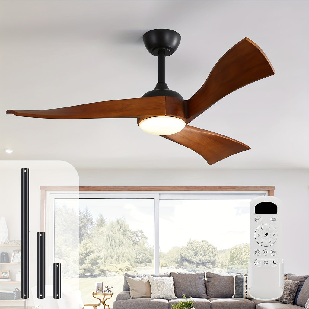 Sofucor 52 Inch Large Modern Ceiling Fan with Light, Smart Remote Control Ceiling Fan, 3 Solid Wood Blades, Reversible DC Motor, 6 Speed Settings, 1/4/8 Hour Timer, LED Lighting