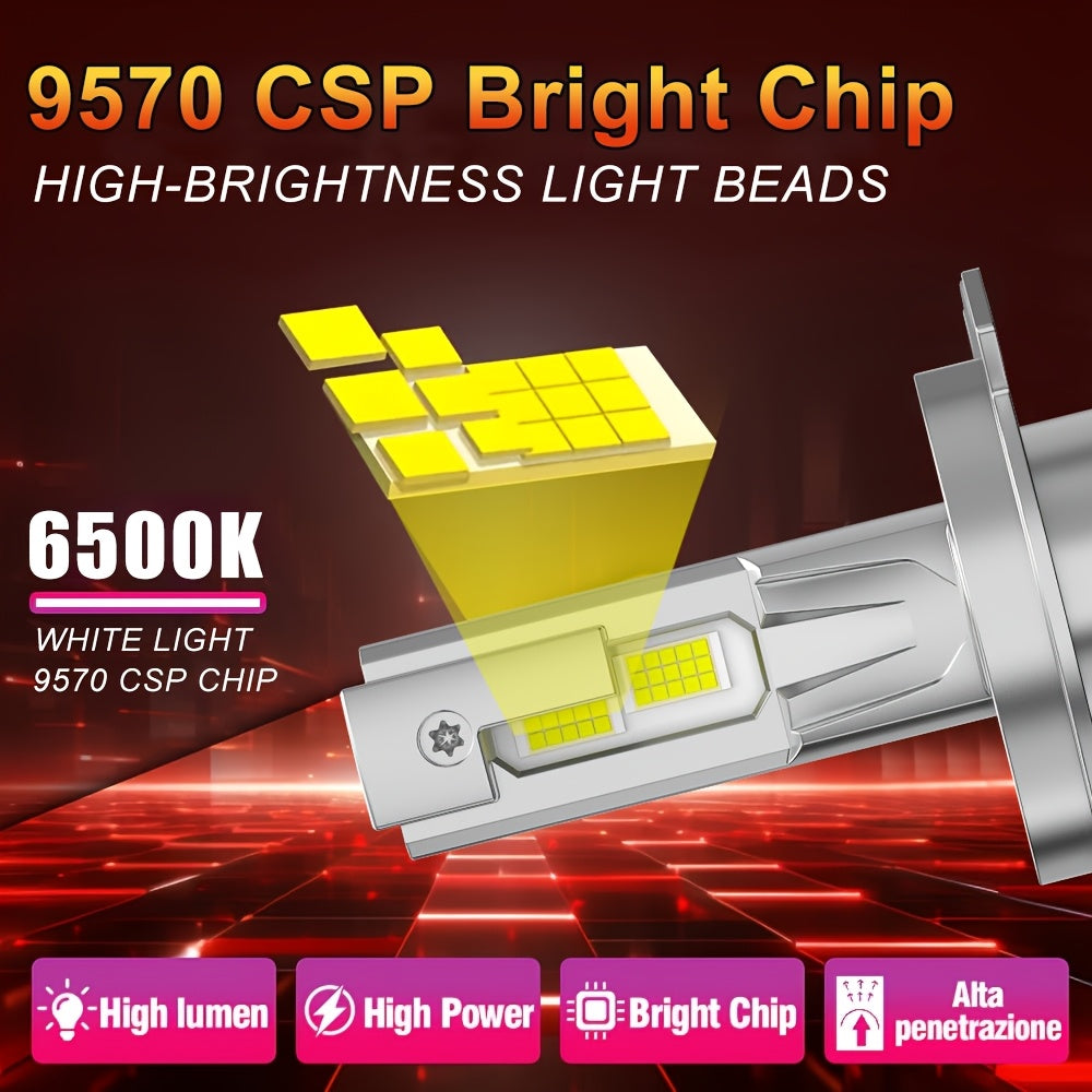 2Pcs LED Headlight Bulbs, Super Bright 320W 6500K White, 9570 CSP Chip, Turbo Cooling Fan and 360° Wide Beam, Compatible with 9005/HB3 9006/HB4 H8/H9/H11, for Car Lighting Upgrade, 12V-24V, 900% Brightness Increase