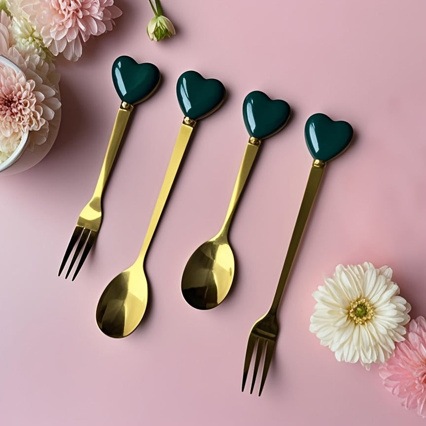 Luxury Stainless Steel Fork Spoon Set (2/4 Pieces), Fashion Tableware, Perfect for Afternoon Tea, Wedding, Cafe, Ideal Gift for Women, Travel Essential, Colorful Ice Cream Dessert Spoon for Summer Cake Yogurt