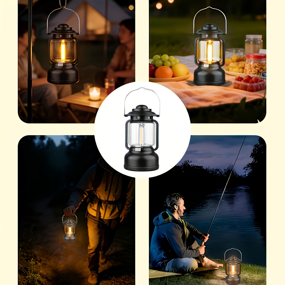 Rechargeable Vintage LED Camping Lantern, 7 Lighting Modes, Portable Outdoor Tent Light Flashlight, Emergency Lighting, Multi-use for Camping Hiking Travel Home