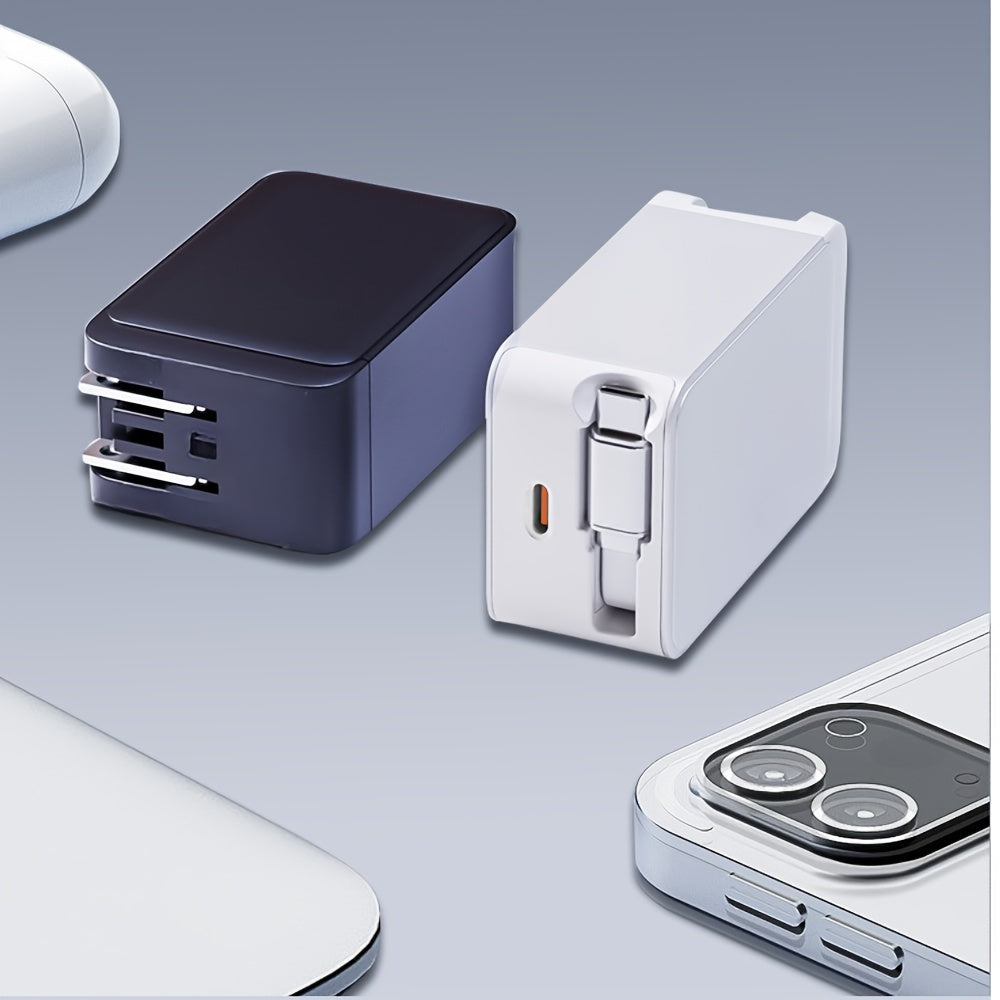 65W Retractable USB C Charger, Retractable Charger with Type C Cable, PD PPS Fast Charging Block with Foldable Plug for iPhone 16 15 14 13 12 11, Galaxy, LG, Pixel, Pad, Tablet