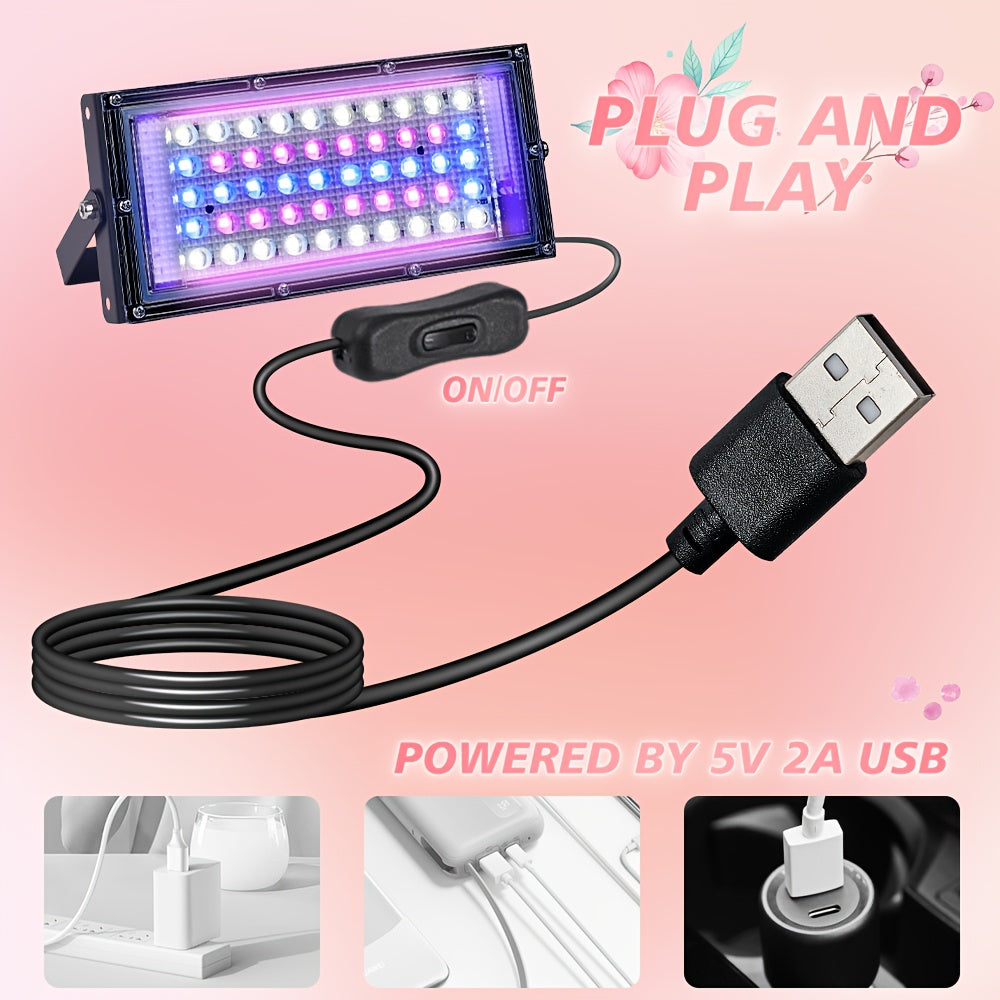 1/2/3/4 Heads 5V Grow Light with 50 LED Beads Each, USB Powered with On/Off Switch, Equipped with Hanging Rope, Polished Surface, High-Efficiency Heat Dissipation, Foldable & Space-Saving, Ideal for Vegetables
