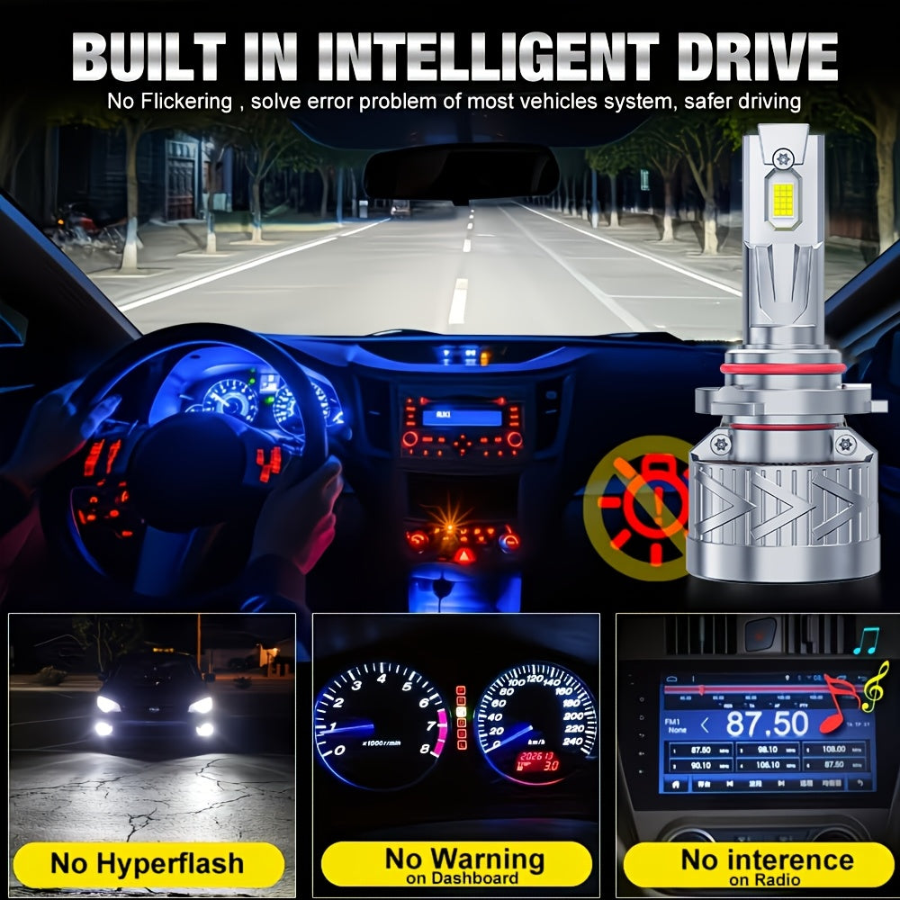 2-Pack LED Car Headlight Bulbs H1 H4 9003 HB2 H7 H18 H8 H9 H11 H16, 2000 Lumens, 6500K, Plug-and-Play, with External Driver, Compatible with 9005 9006 9012, 1000% Brightness Increase, Equipped with Fast Cooling Fan