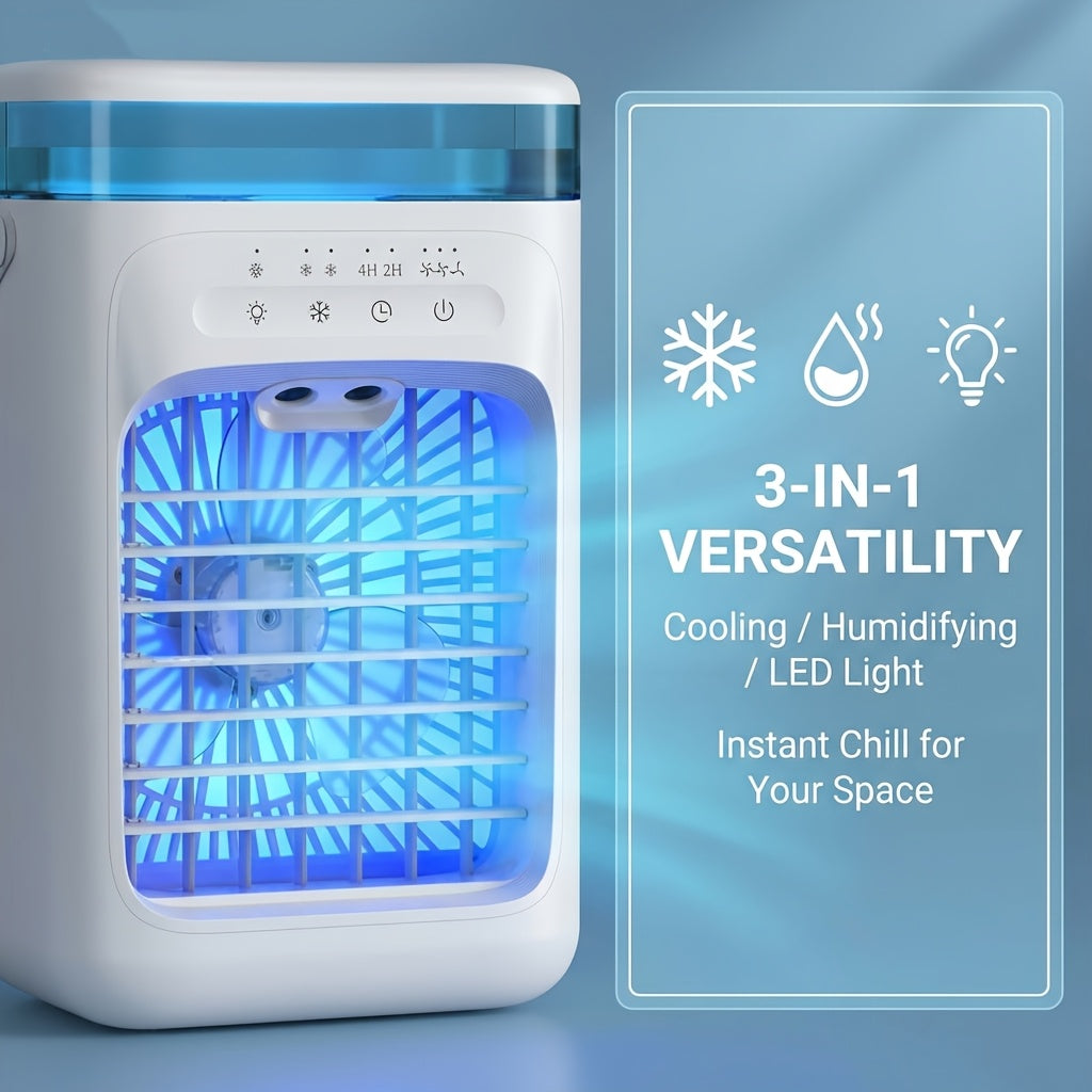 Desktop Mini Portable Air Cooler Fan, Household Bedroom Water & Ice Evaporative Cooling Fan, Dual Spray Heavy Mist Cold Wind Fan for Camping Summer Travel