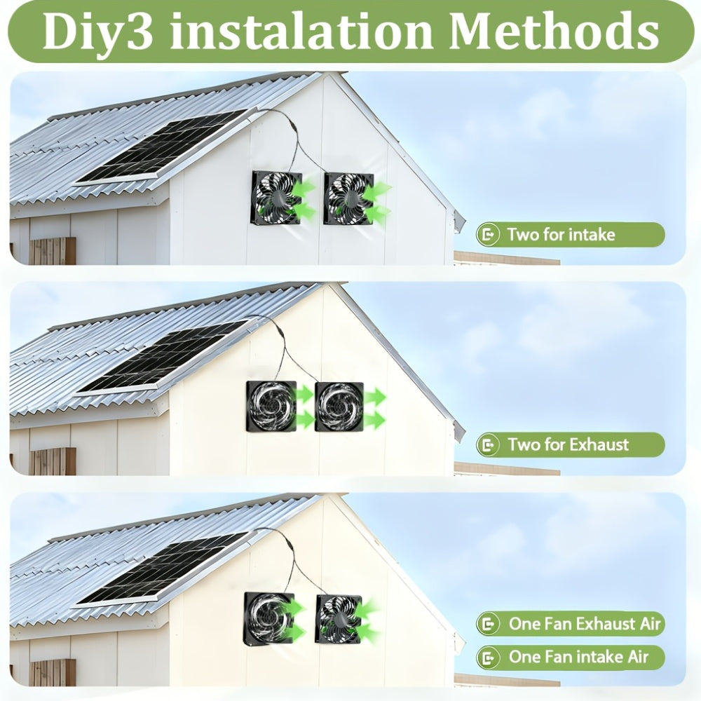 10W Solar Fan, Reversible Intake and Exhaust Ventilation Cooling Fan with Mounting Accessories, IPX5 Waterproof, Suitable for Outdoor Shed, Chicken Coop and Greenhouse