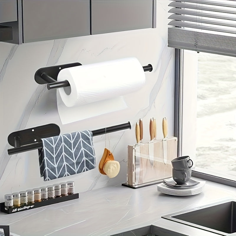 2-Pack No-Drill Adhesive Tissue Holder - Strong Sticky Waterproof & Moisture-Proof Paper Towel Holder for Bathroom & Kitchen, Reusable Home Storage Shelf