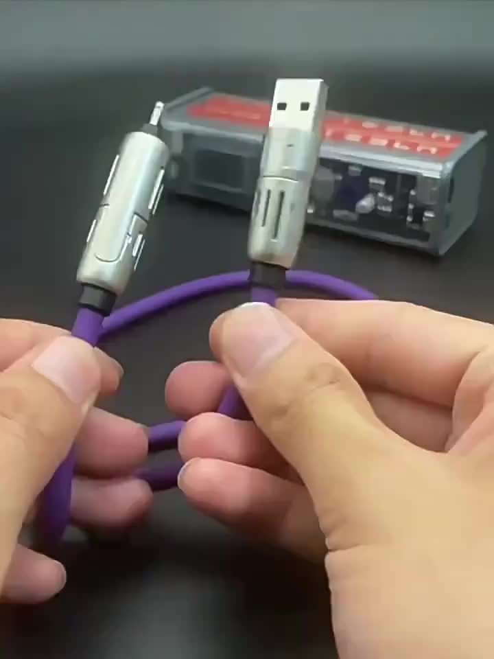 240W 4-In-1 Multifunctional USB Liquid Silicon Aluminum Alloy Data Cable Charging, USB Charger Data Cable, Suitable for Fast Charging And Data Transfer, Suitable for Samsung, Xiaomi, Apple, Multi Device Charging, Ultra Fast Charging Data Cable