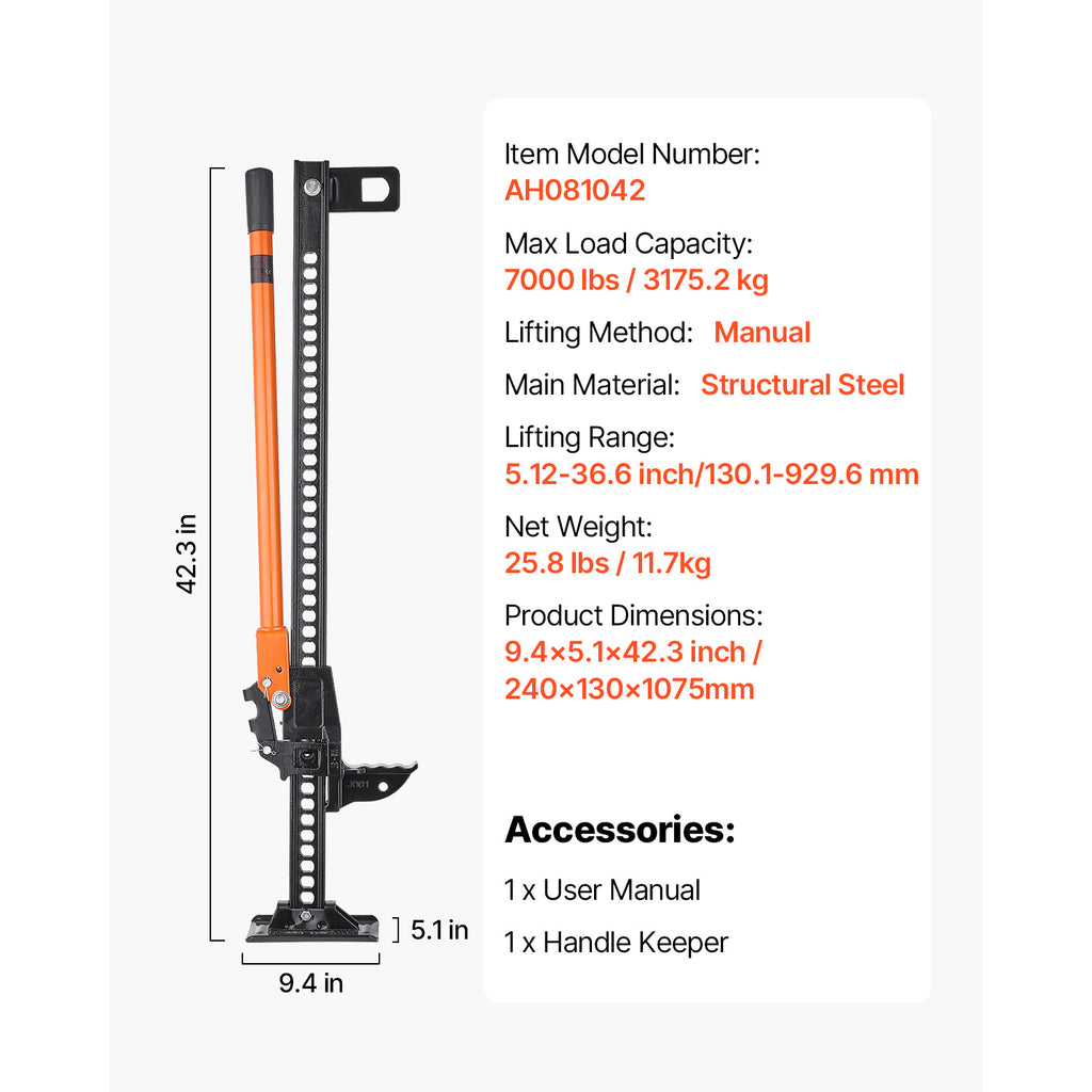 VEVOR 34/36/42 Inch Off Road Farm Jack Hoist, 7000 lbs Heavy Duty High Lift Tractor Vehicle Winch