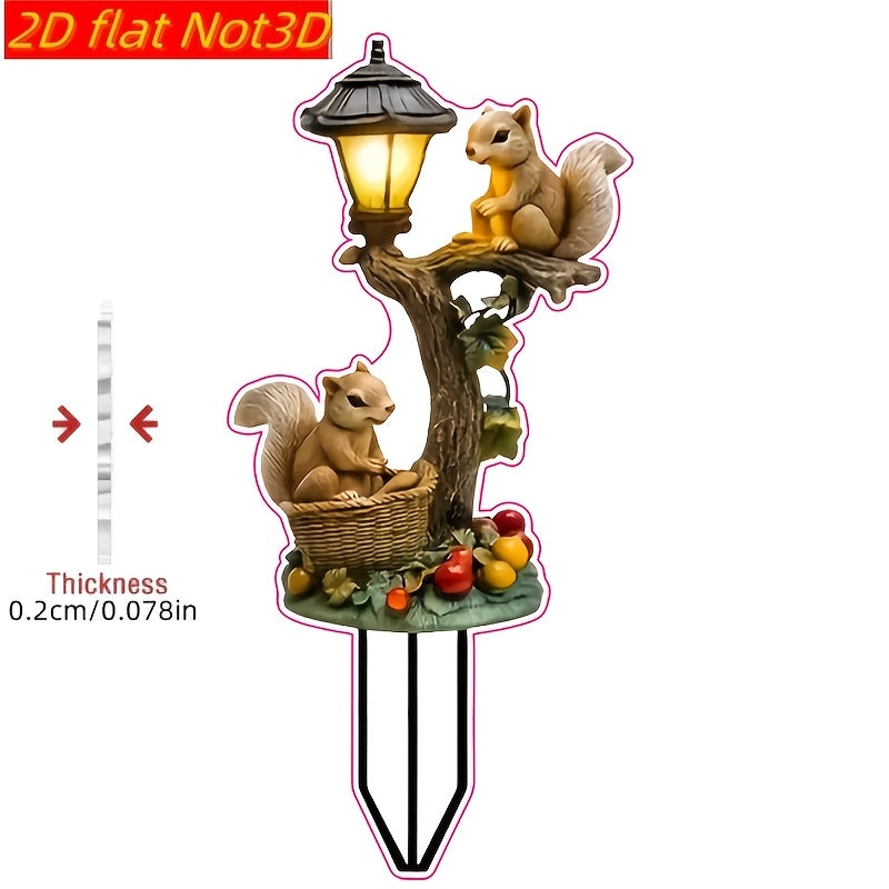 2D Flat, 1pc Bohemian Style Whimsical Squirrel & Tree Light Outdoor Garden Ground Insert Decoration - All-Weather Lawn Decor, Perfect for Courtyard, Patio, Squirrel Themed Landscape Art, with Hanging Lantern and Bird‘s Nest