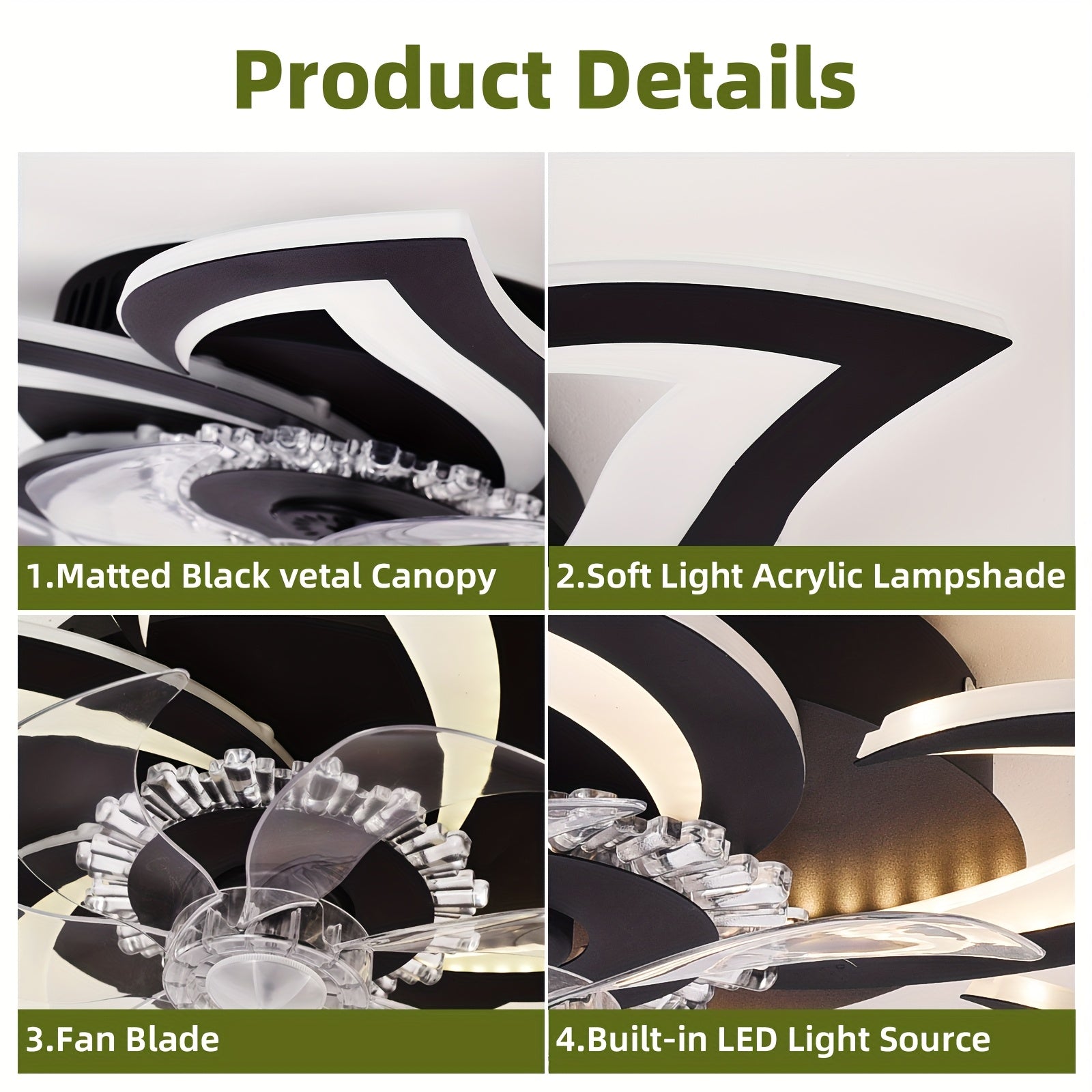 27 Inch Flush Mount Ceiling Fan with Light, Low Profile 6 Speed Adjustable, 3 Color Dimmable, Remote & App Control Modern Ceiling Fan Light, Perfect for Bedroom, Living Room & Home Decoration