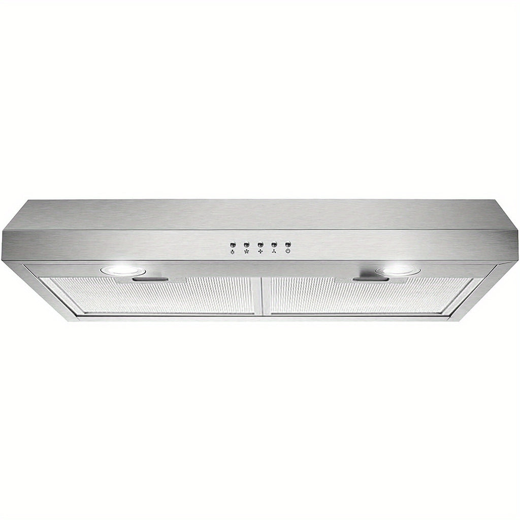 30-Inch Under-Cabinet Range Hood, Silver Stainless Steel Kitchen Vent Hood, 600CFM Stove Exhaust Fan, 3-Speed Fan, 2 Bright LED Lights