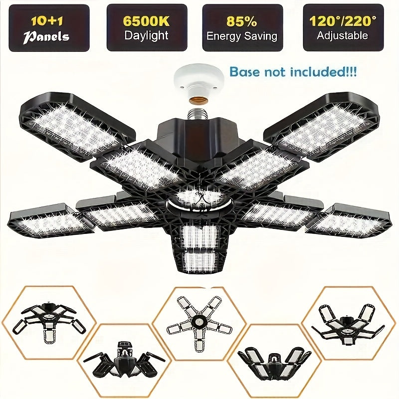 LED Ten-Leaf Folding Garage Light - High Power Ultra-Bright Ceiling/Wall Light, Removable Blades, Wide Voltage (110-240V), Compatible with Emergency Backup, Semi-Flush/Flush Mount Installation, Suitable for Garage