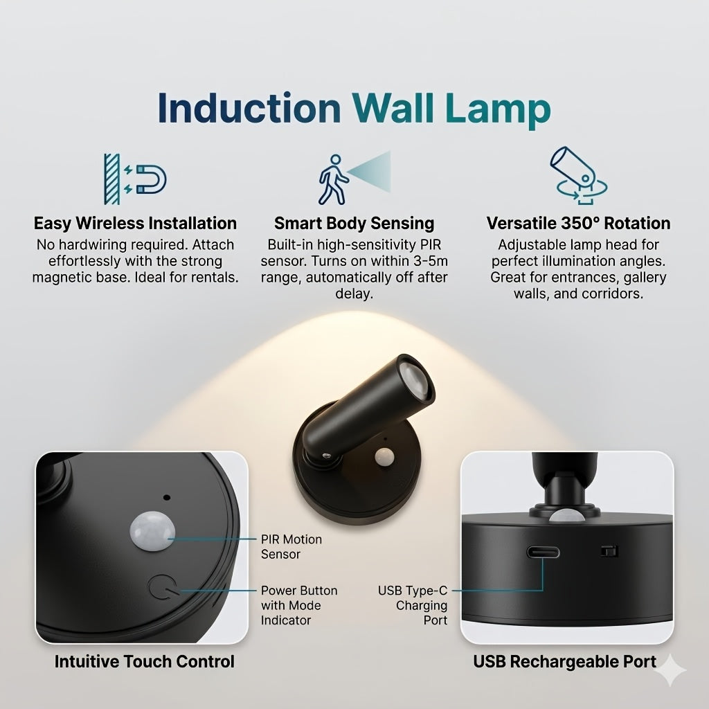 Whole House Light & Shadow Magician | Magnetic Rotating Sensor Spotlight, Touch Stepless Dimming, Night Sensor Lights Up Automatically When People Approach, Creates Small Hill Wall Wash Effect