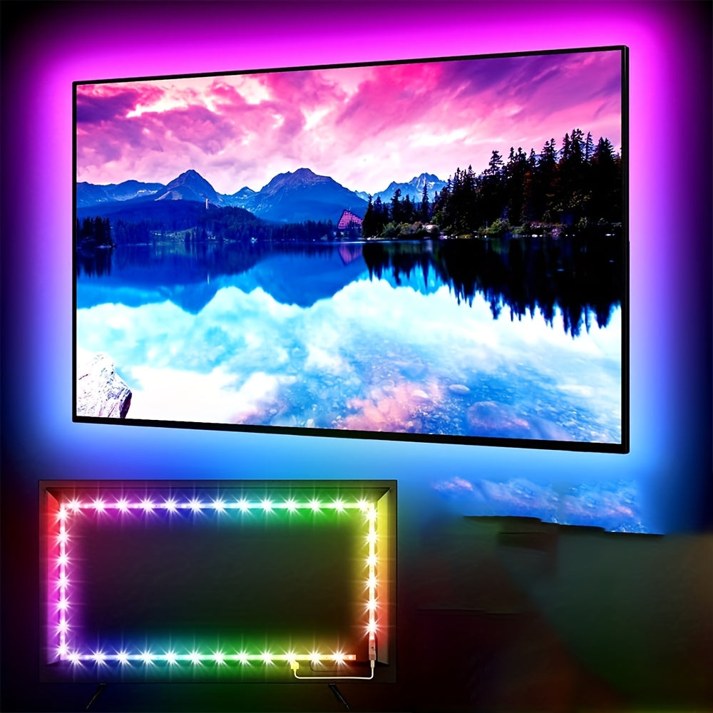 RGB多彩LED灯带，带USB同步和动态效果，5050 SMD RGB，迷你按钮控制器，适用于电视/投影仪/笔记本电脑背光，派对家居装饰，RGBW免费（兼容USB设备）