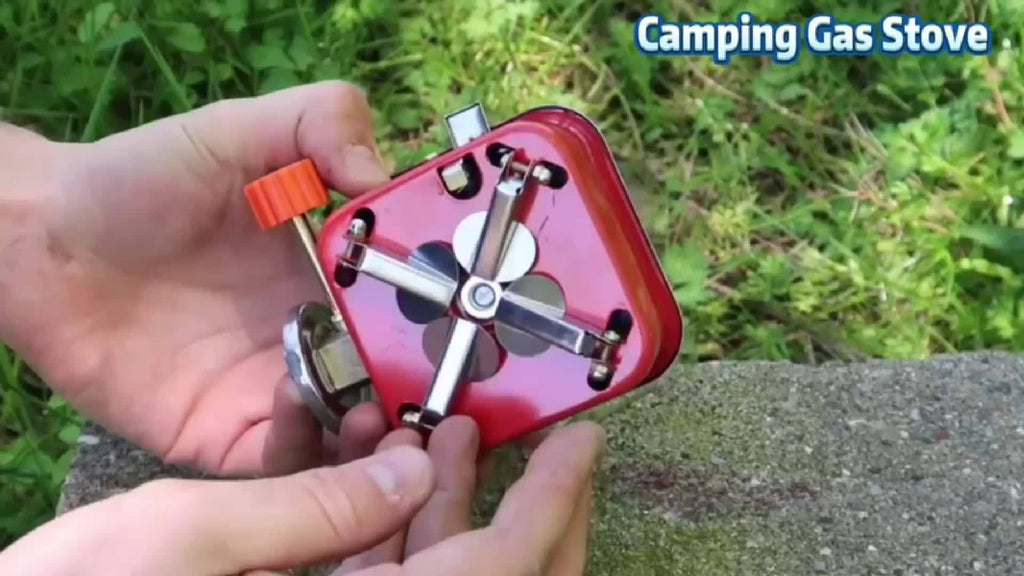 Camping Gas Stove, Portable Backpacking Stove with Piezo Ignition, Windproof Camping Stove with Piezo Ignition & Stable Support, Ideal for Outdoor Hiking and Picnic