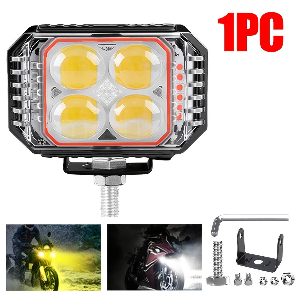 1 Piece LED Motorcycle Projector Lens Headlight, Work Light for Car and Motorcycle, Compatible with Motorcycles, Sedans, SUVs, UTVs, ATVs, White/Yellow Dual Color + Red/Blue Demon Eye, Easy Installation
