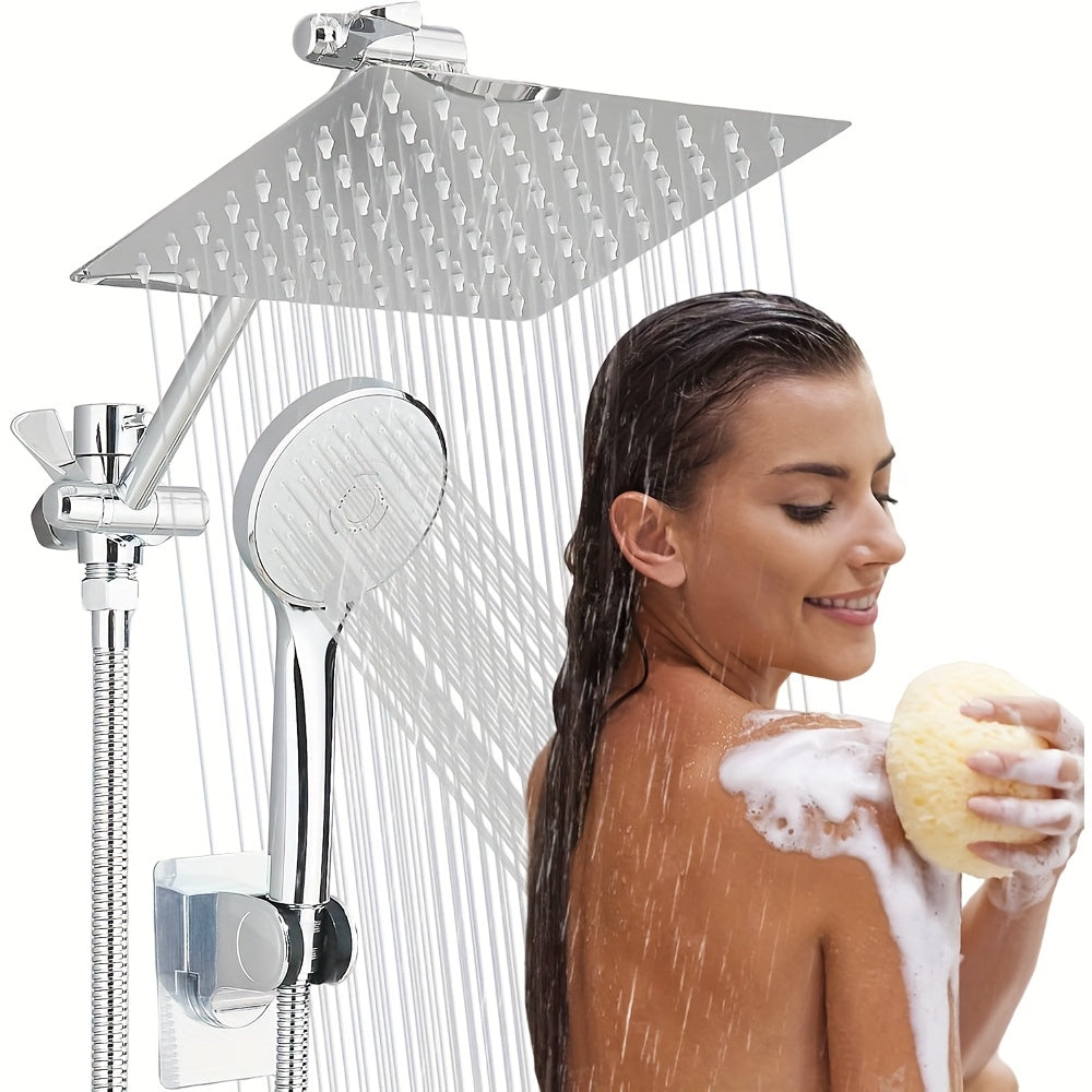 High Pressure Rain Shower & Handheld Combo - 4 Settings, 13" Extension Arm, 78" Hose, Fully Adjustable Height & Angle