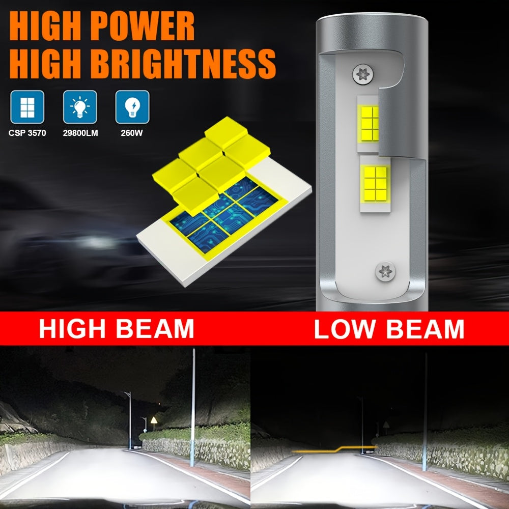 Automotive 2PCS LED Car Lights - H4/H7/H1/H11, 9005/9006/9012 - 29800LM, High/Low Beam, 6500K Cool White Light, Car Headlights, Fits All Cars, Ultra-High Cooling Fan, Plug-and-Play, No Battery