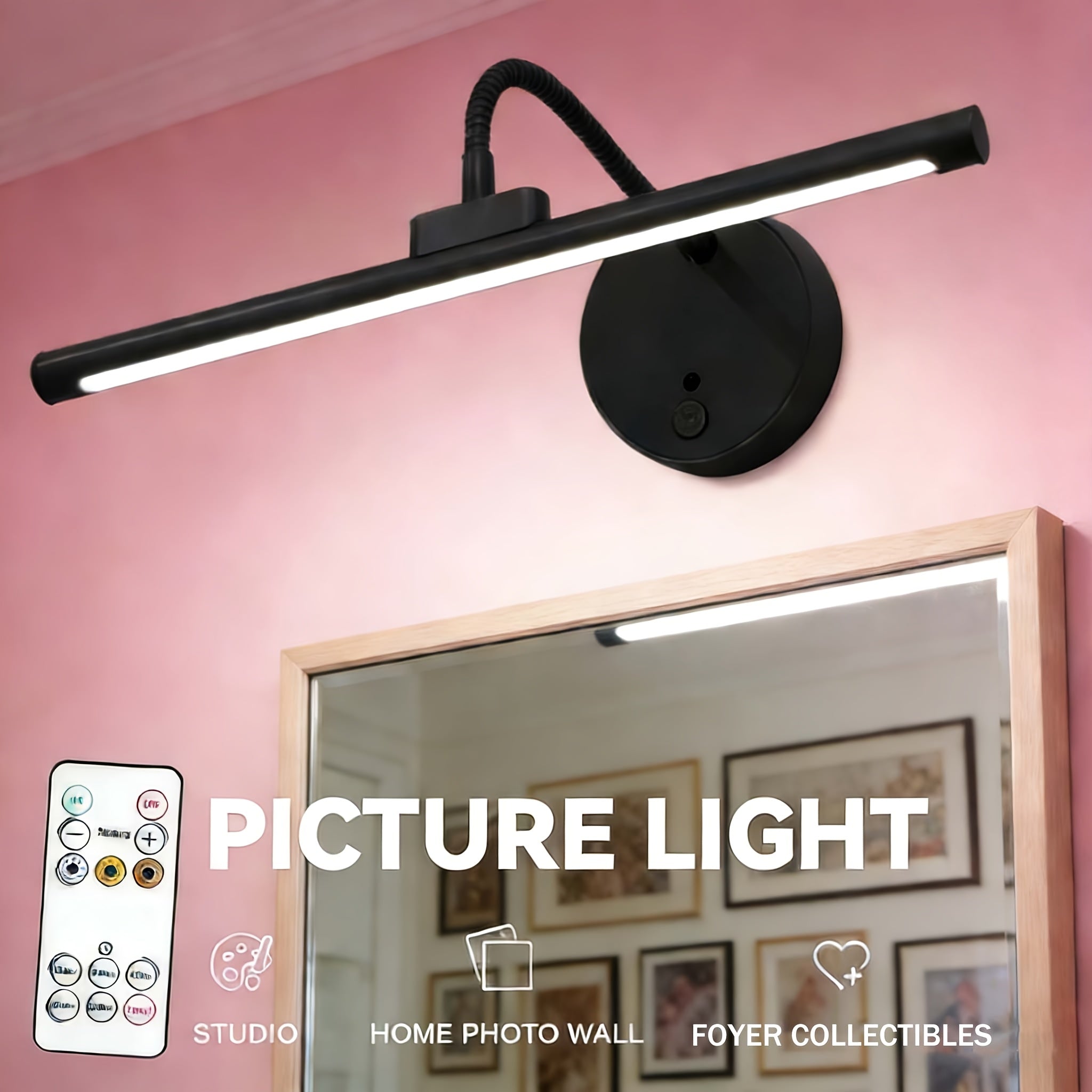 Vanity Light, Black, 3 Color Temperature Adjustment, Universal Adjustment Metal Lamp Body, with Remote Control, Wall Light, Easy Installation, Suitable for Bathroom Mirror, Bedroom, Study Lighting