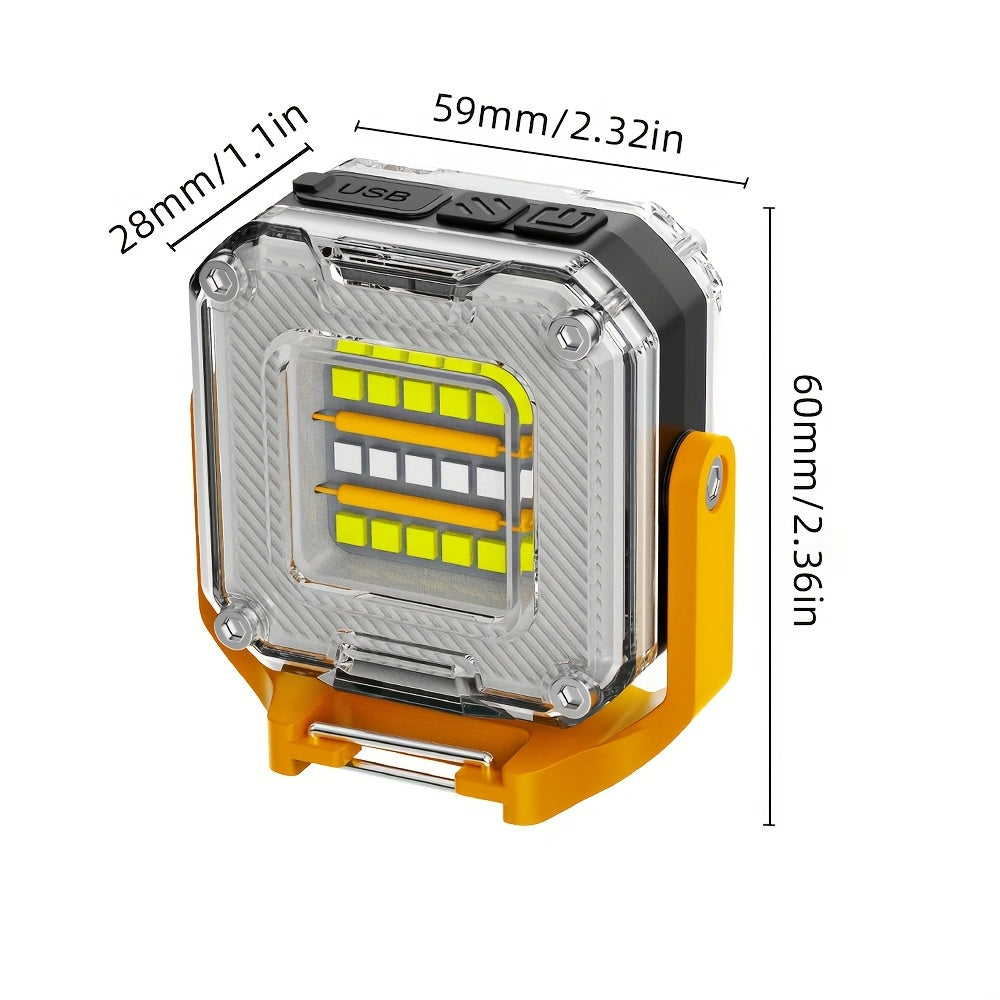 2 Mini Rechargeable Work Lights, COB Light with Magnetic Base, 8 Lighting Modes, Portable LED Keychain Light, Ultra-Bright Flashlight, Ideal for Outdoor Camping