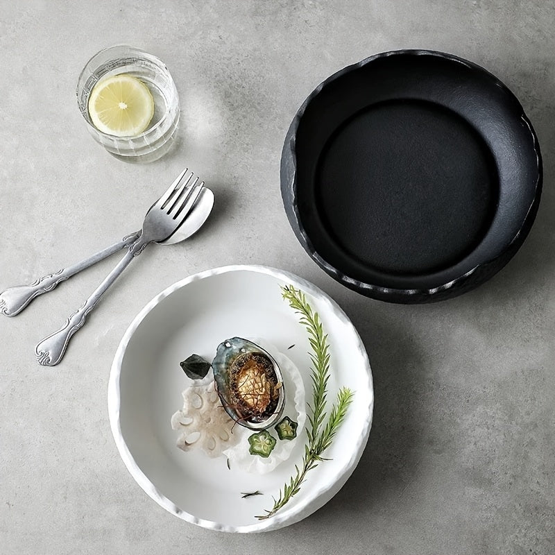 1 Piece Irregular Ceramic Deep Plate, Salad Bowl, Dessert Bowl – Perfect for Hotels, Restaurants & Home Use – Ideal for Salad, Soup, Dinner, Side Dishes, Noodles & Pasta