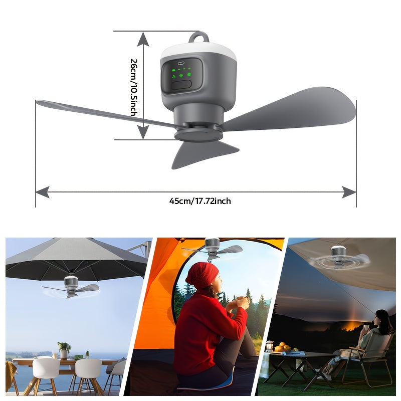 Camping Fan with 4 Speed & LED Light, 8 Hours Timer, Up to 30H Working Time, 12000mAh Battery Ceiling Fan with Remote Control