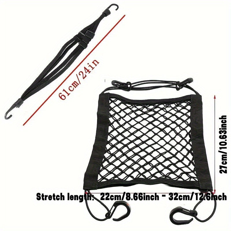 Bungee Cargo Net with Hooks – Elastic Motorcycle & Bike Helmet Net – Black Mesh Luggage Organizer for Secure Storage
