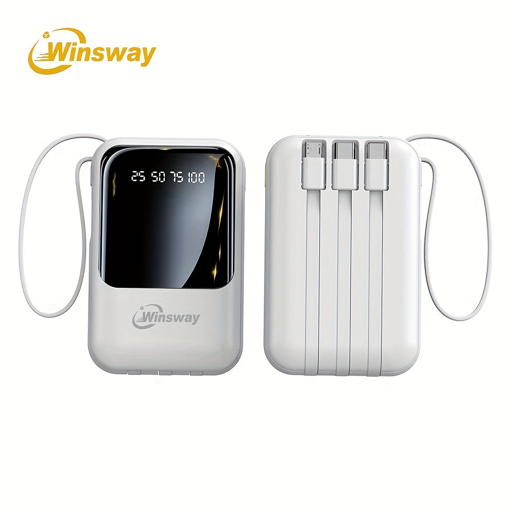 Winsway 10000mAh Portable Lanyard Power Bank With Large Capacity And Fast Charging. Built-in 4 Cables To Charge 4 Mobile Devices At The Same Time. LED Display Screen Is Clear And Convenient. A Must-have For Travel Christmas Gifts