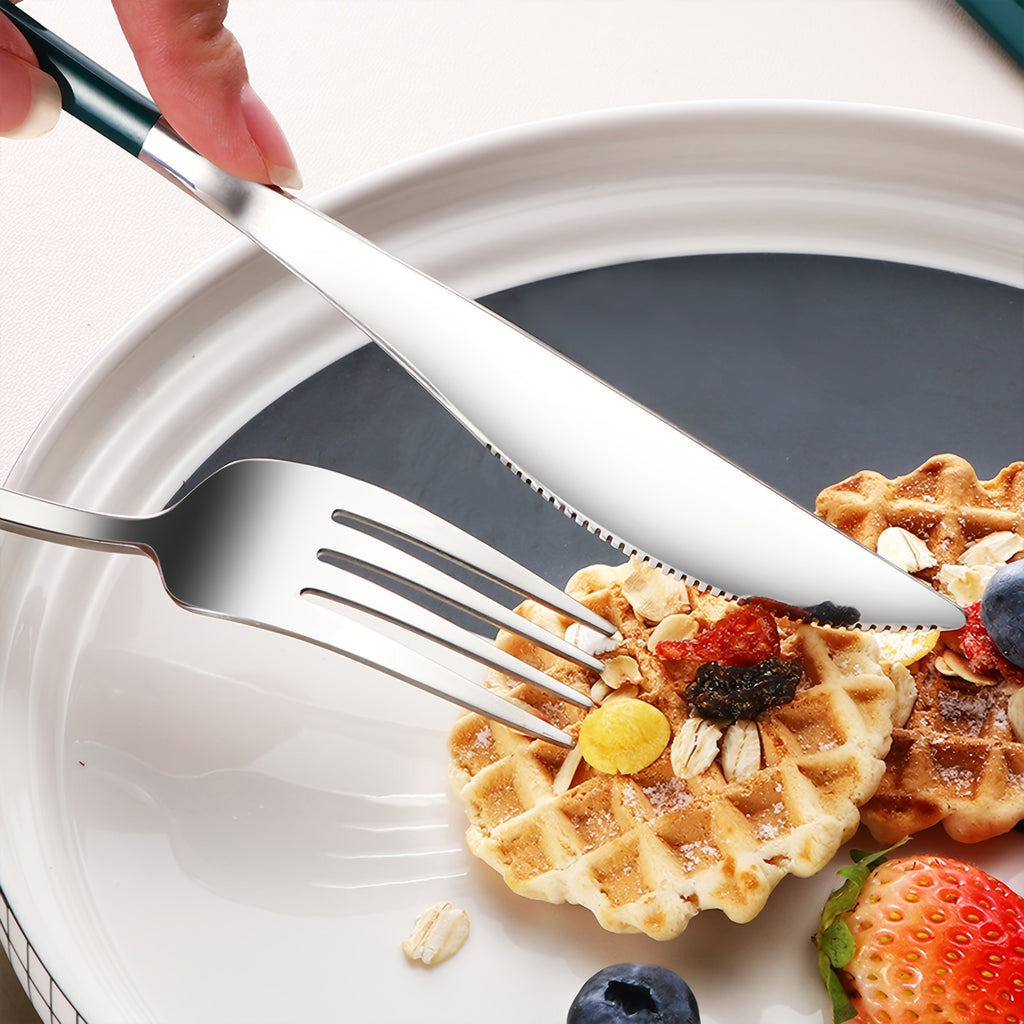4pcs Stainless Steel Cutlery Set – Bright Polished Thickened Round Handle Dinner Knife, Chopsticks, Spoon, Fork Set – Portable Cutlery Box for Students, Outdoor Dining, Picnics