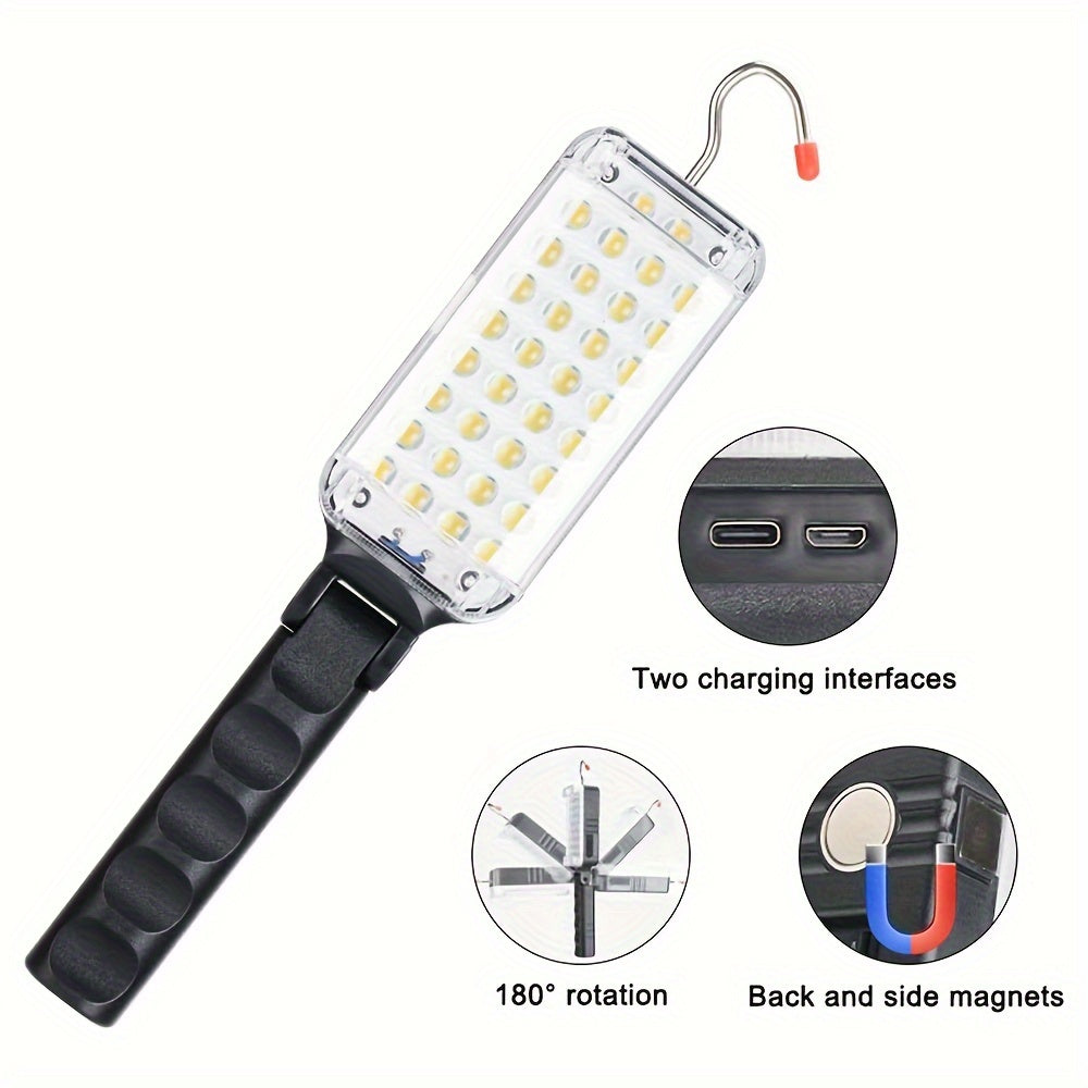 1 LED Work Light, Rechargeable Work Light, Handheld Flashlight, Magnetic Handheld Work Light, Outdoor Car Inspection Light with Hook for Auto Repair Emergencies, Car Inspection Light