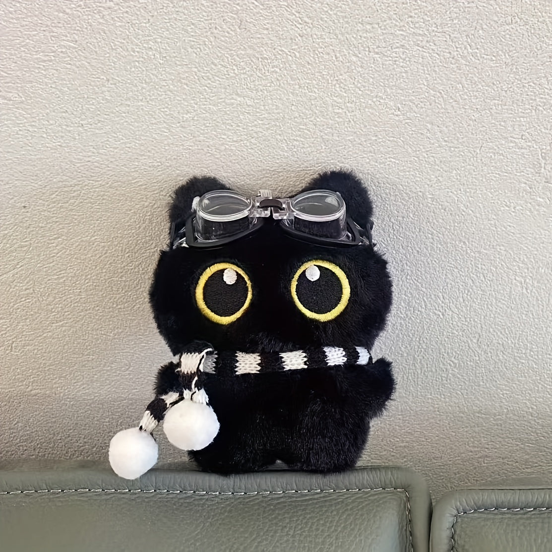 4件套黑猫宠物毛绒玩具（挂绳+围巾+泳镜），柔软的聚酯纤维填充玩具，任意搭配供宠物玩耍，适合所有犬种