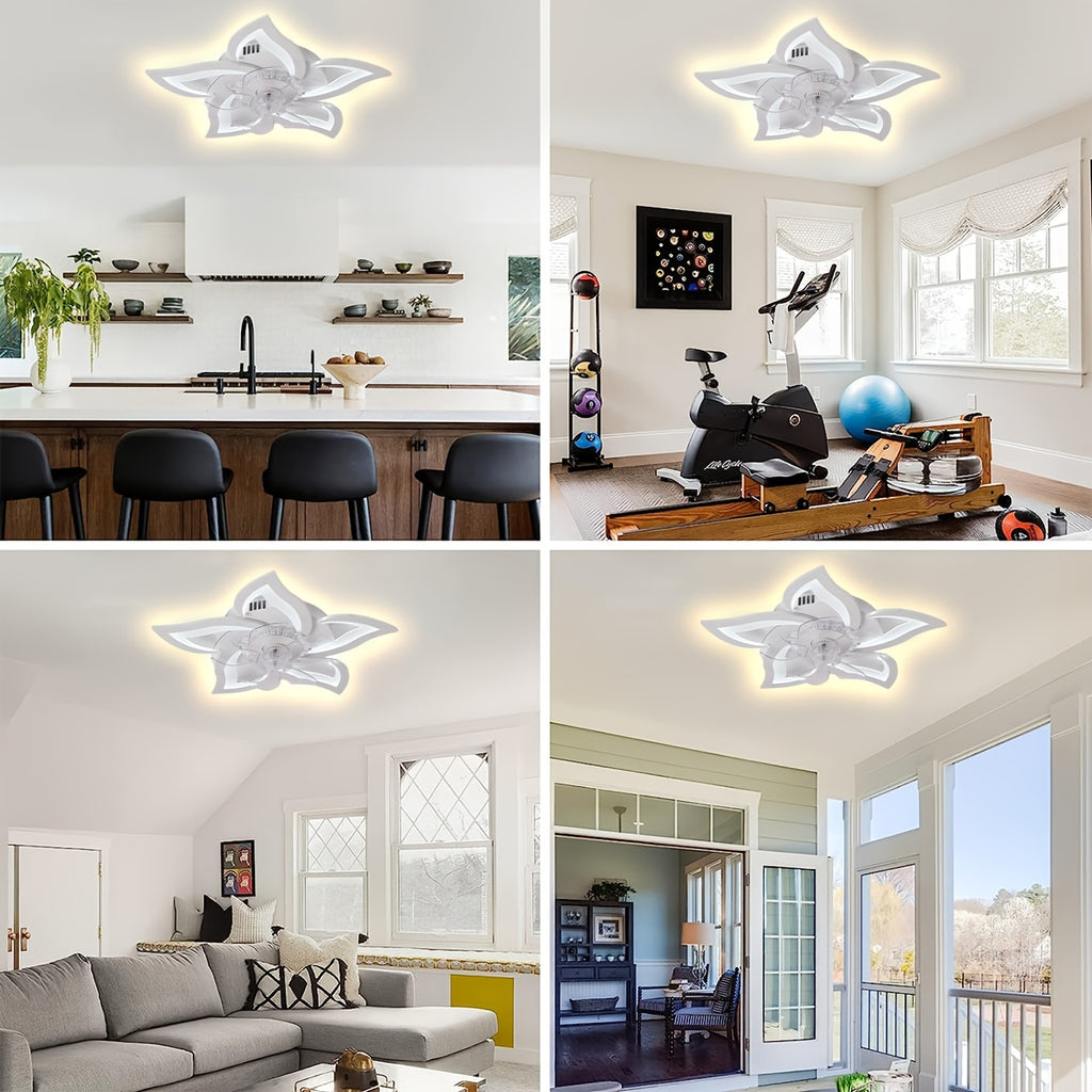 Low-Profile Remote Control Ceiling Fan, 3 Color Temperatures & 6 Speed Levels, Flush Mount Light Fixture. This 27-inch Petal-Shaped Modern Ceiling Light is Perfect for Living Room and Bedroom.